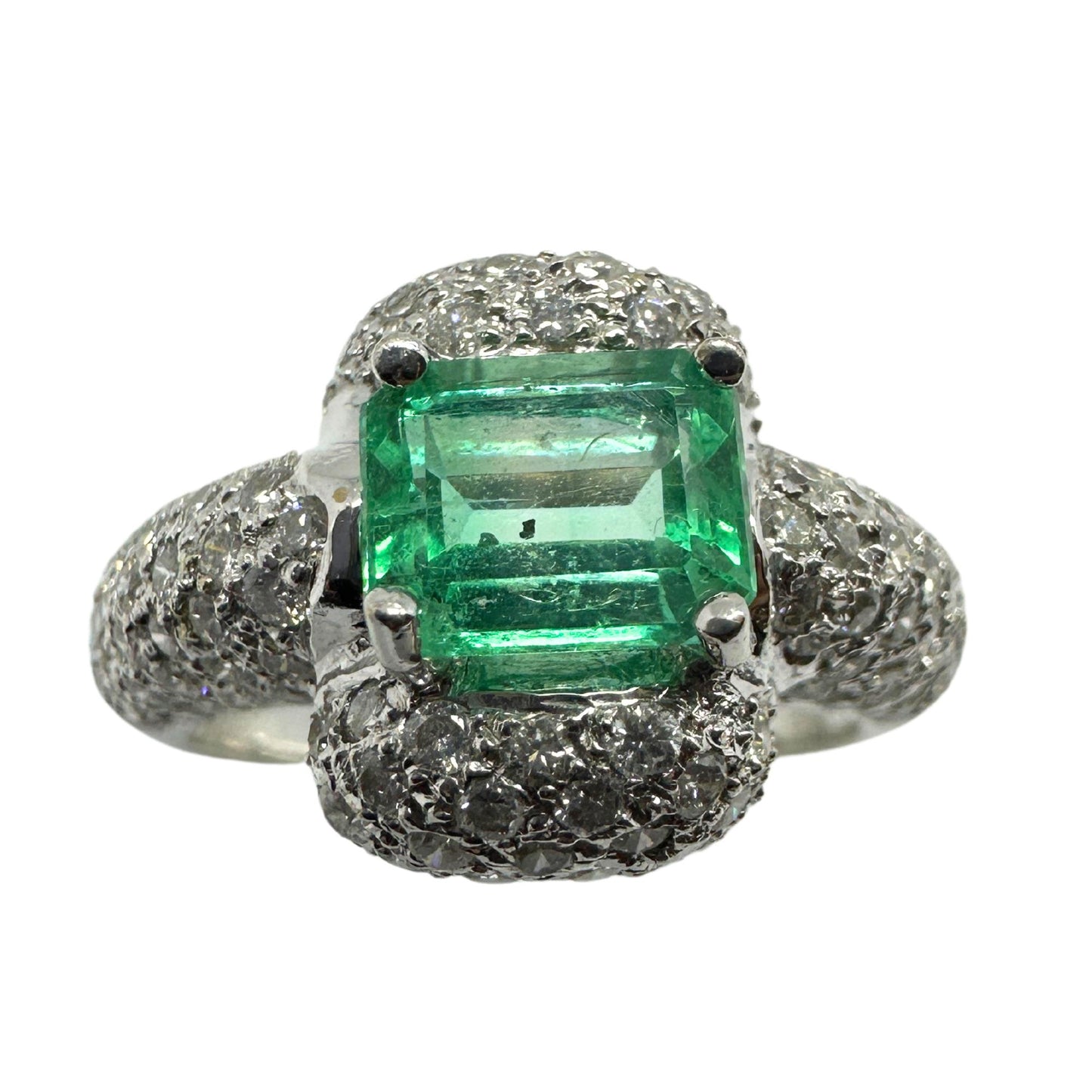 18k White Gold Diamond and Emerald Ring
