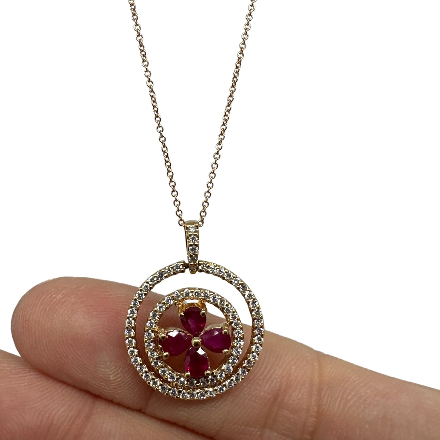 18k Rose Gold Diamond and Pear Cut Ruby Necklace