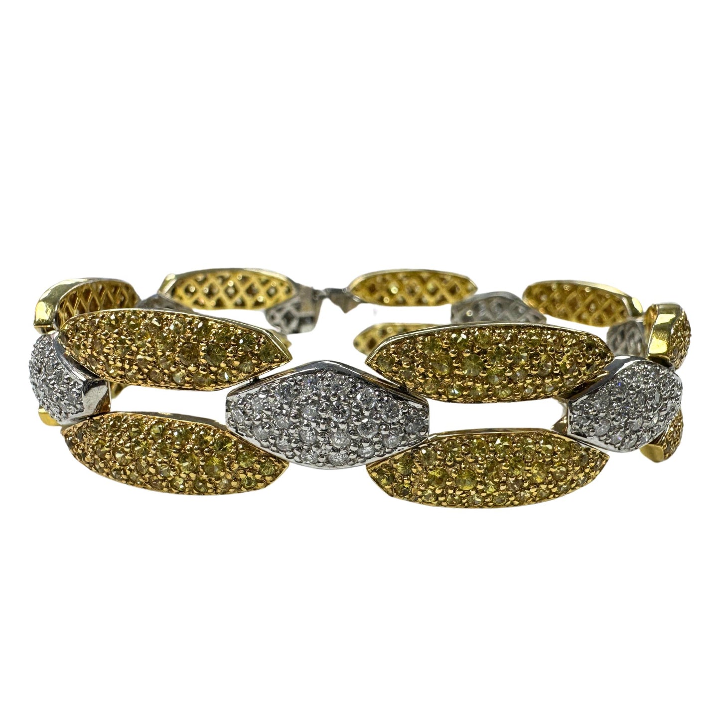 18K White and Yellow Gold Diamond and Yellow Sapphire Link Bracelet