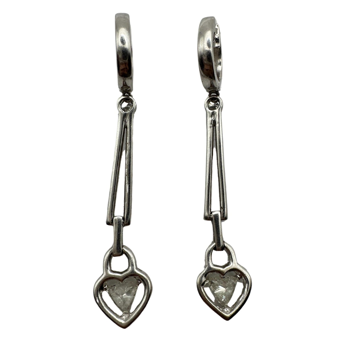 18K White Gold Trillion Cut Diamond Heart Drop Earrings
