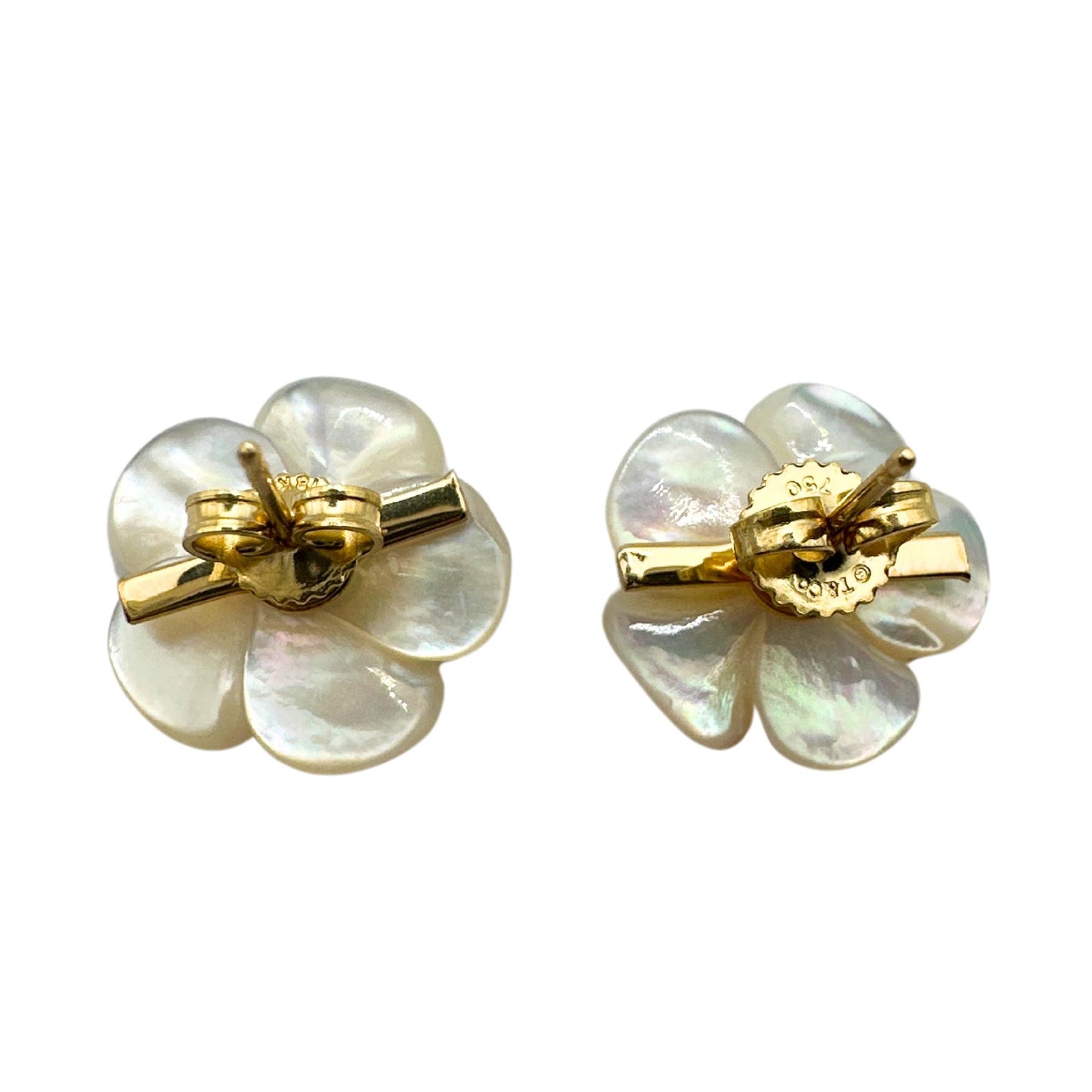 18K Yellow Gold Diamond and Mother of Pearl Stud Earrings