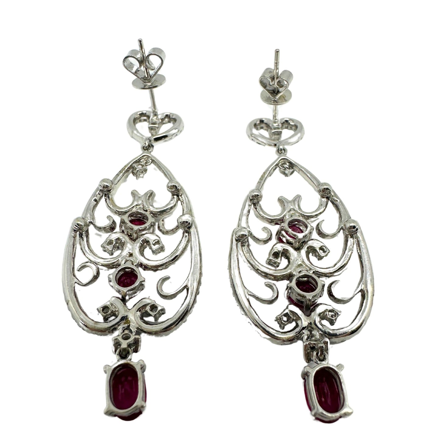 18K White Gold Diamond and Ruby Earrings