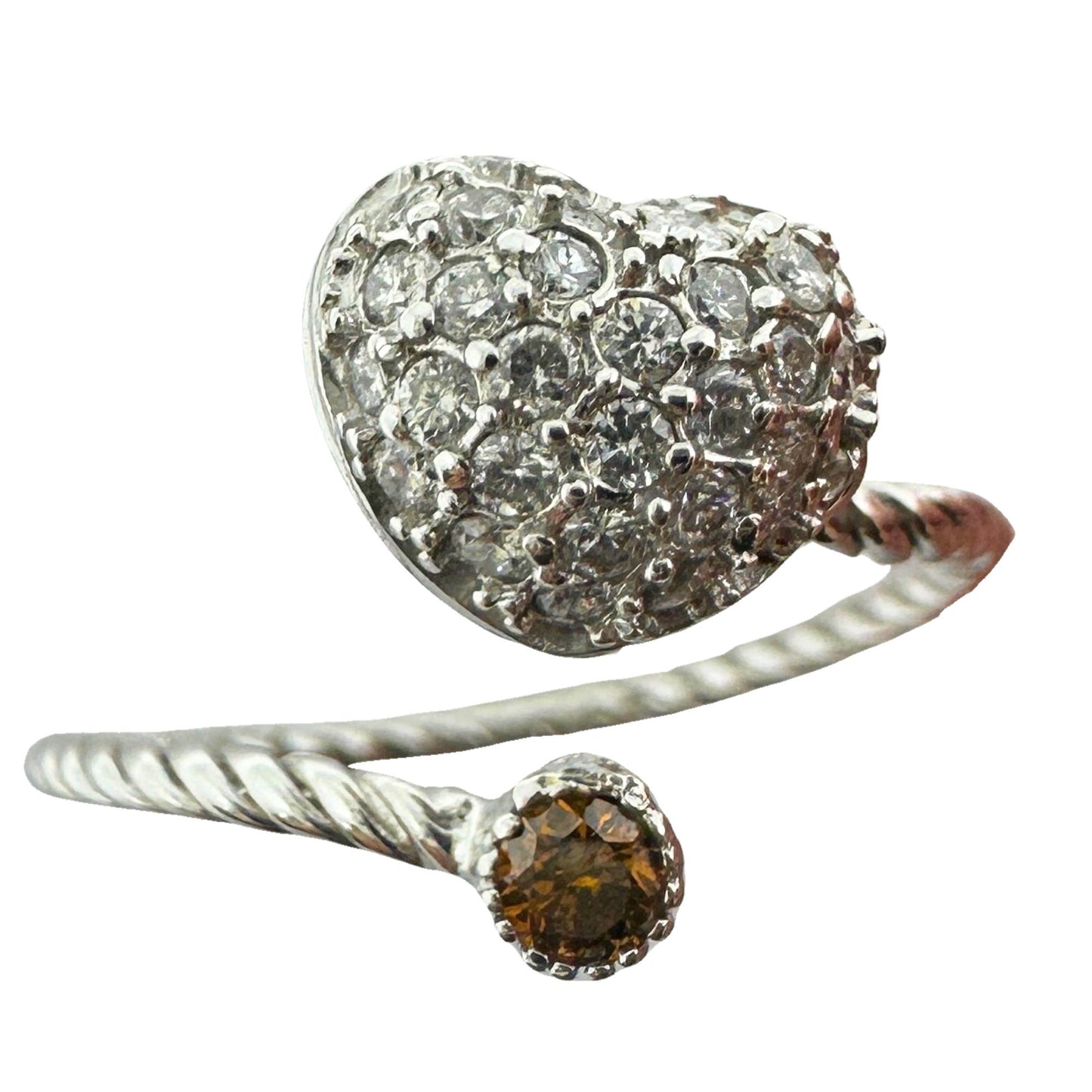 18K White Gold Diamond Heart Bypass Ring