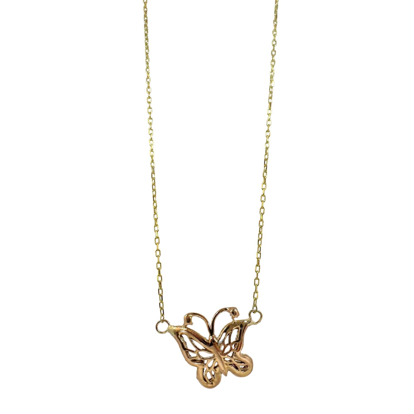 18K Rose Gold Pink Sapphire Butterfly Necklace with 14K Yellow Gold Chain