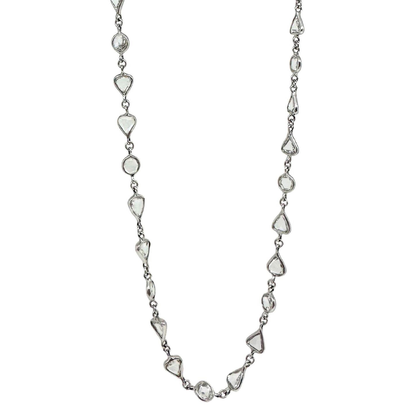 18K White Gold Diamond Rose Cut Heart Necklace Chain