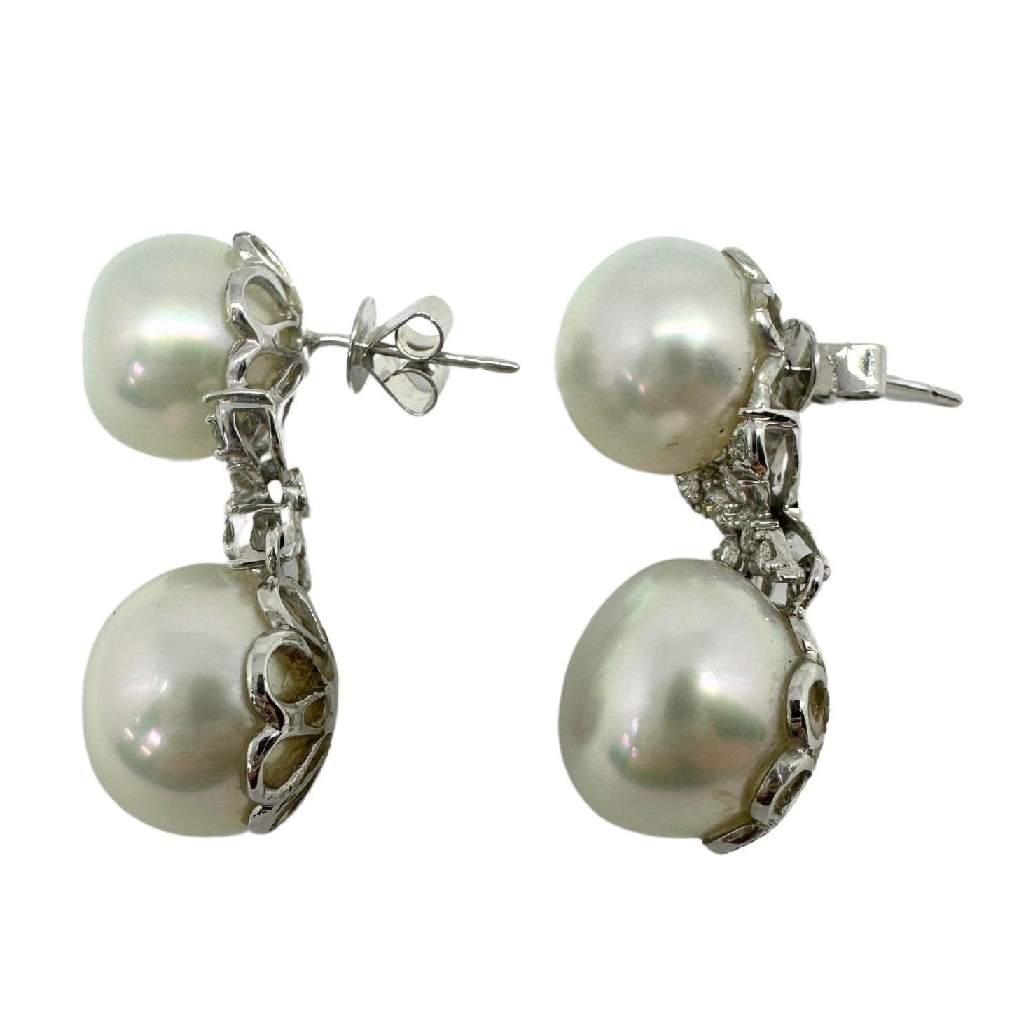18K White Gold Diamond and Pearl Earrings