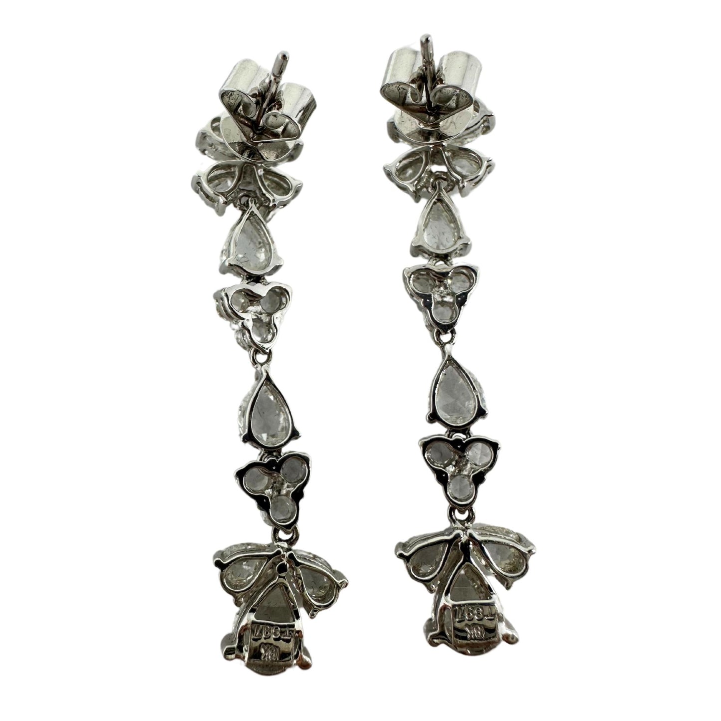 18K White Gold Rose Cut Pear Diamond Drop Earrings