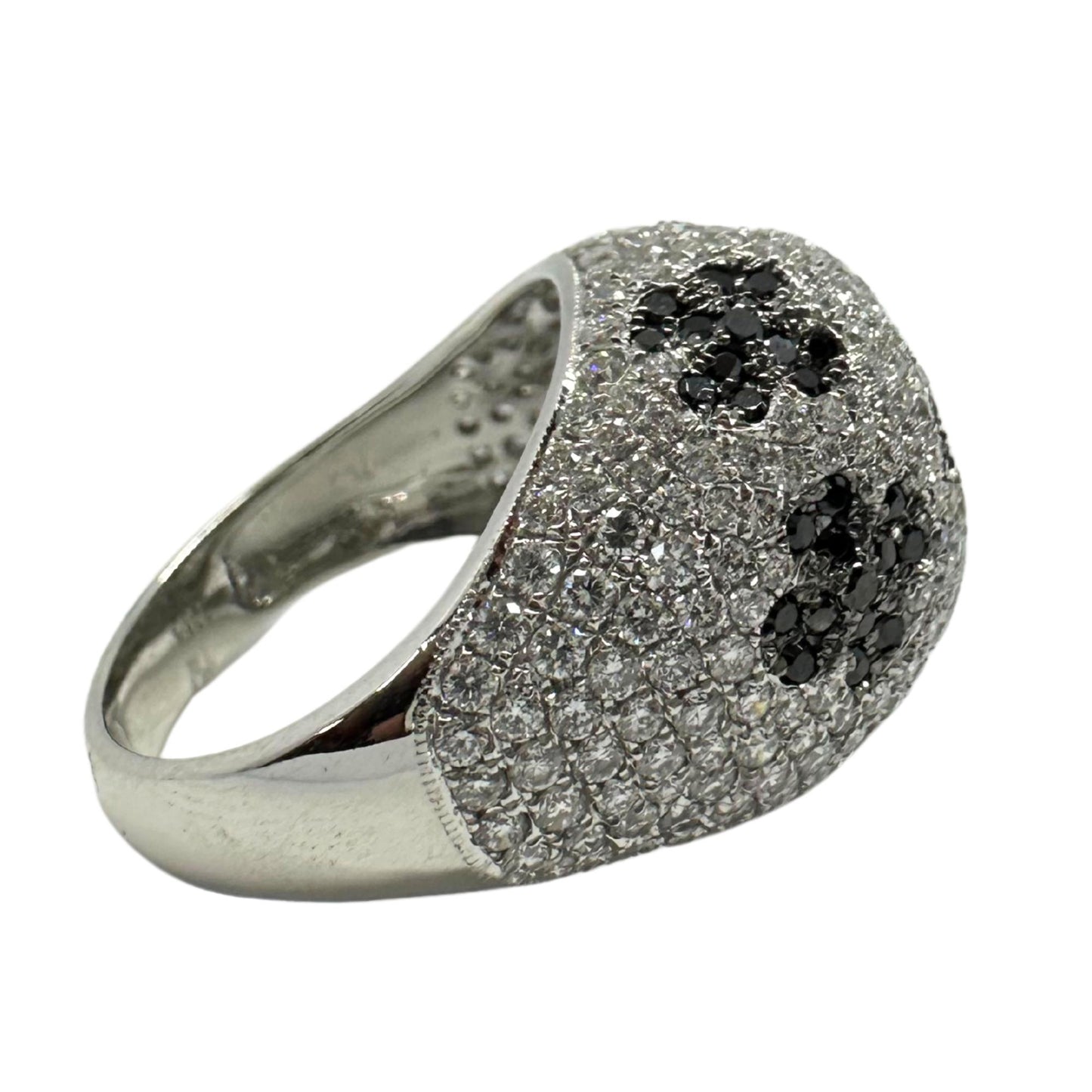18K White Gold Black and White Diamond Dome Ring