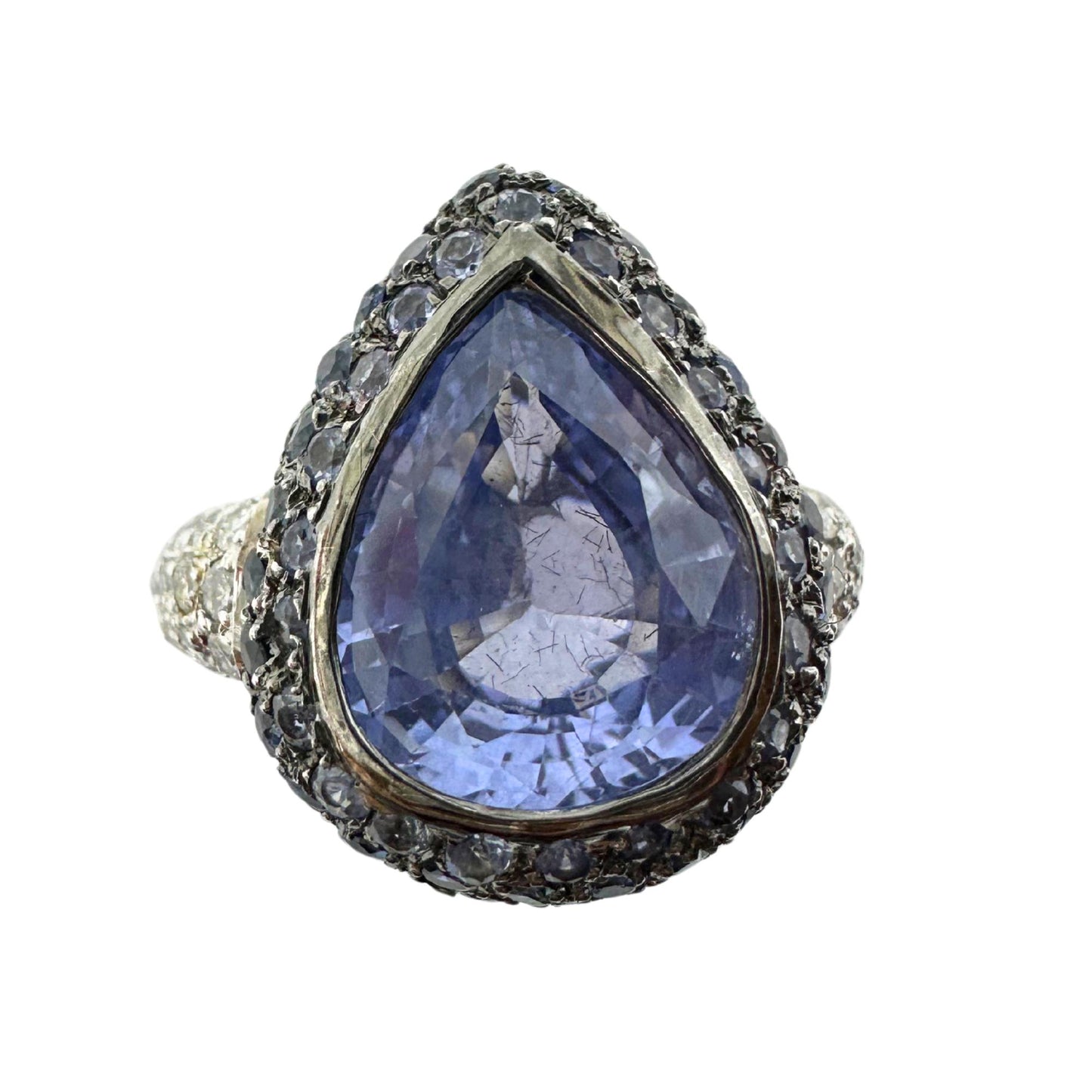 18K White Gold Pear Cut Sapphire and Diamond Ring