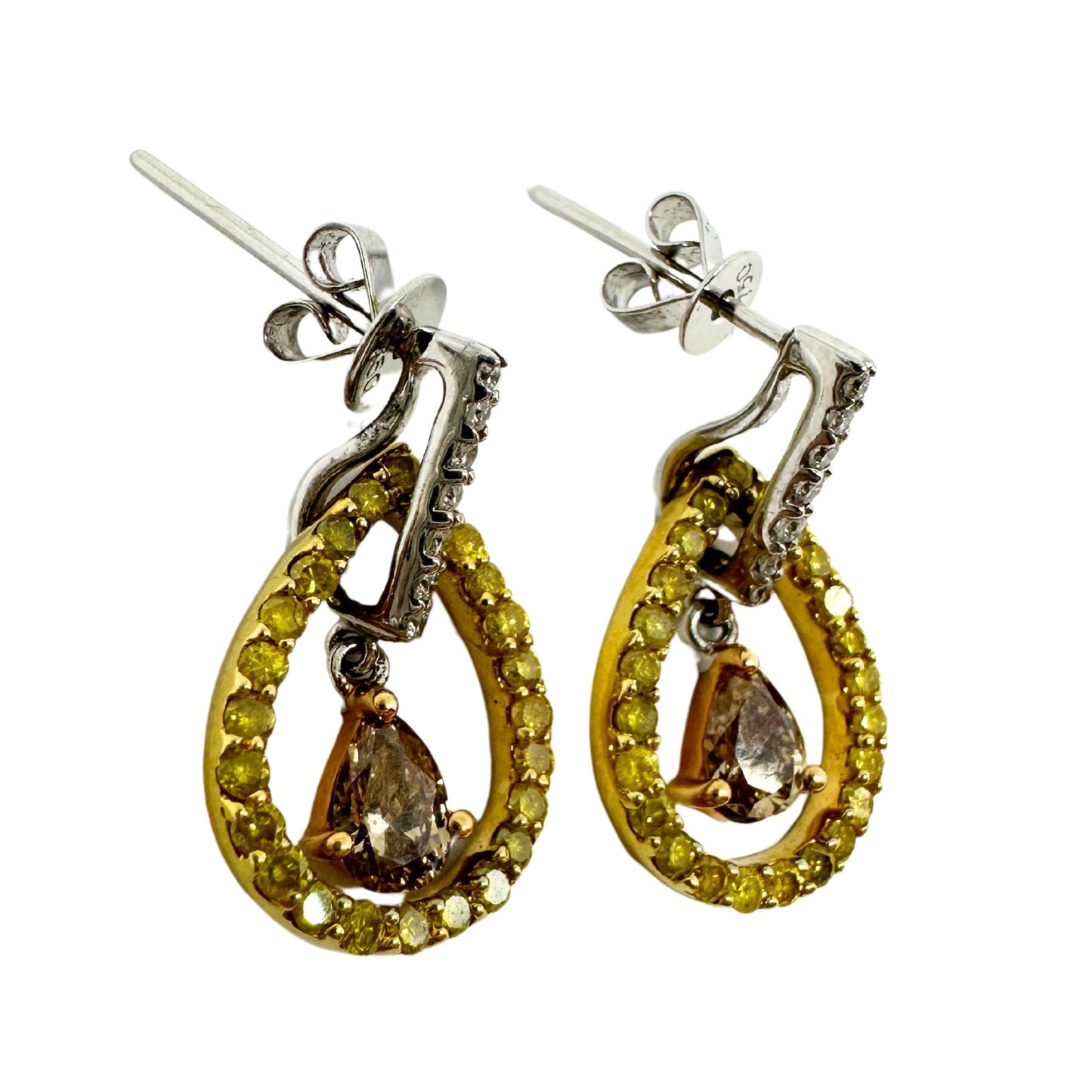 18K Yellow, Brown and White Diamond Earrings