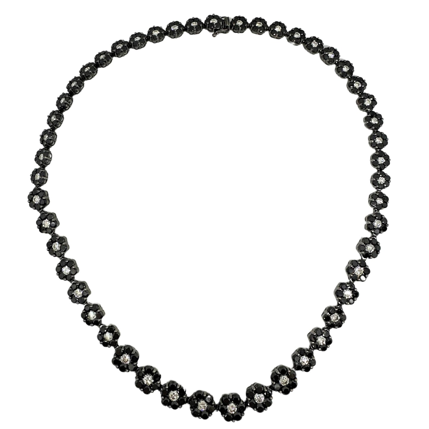 18K Black and White Diamond Flower Necklace