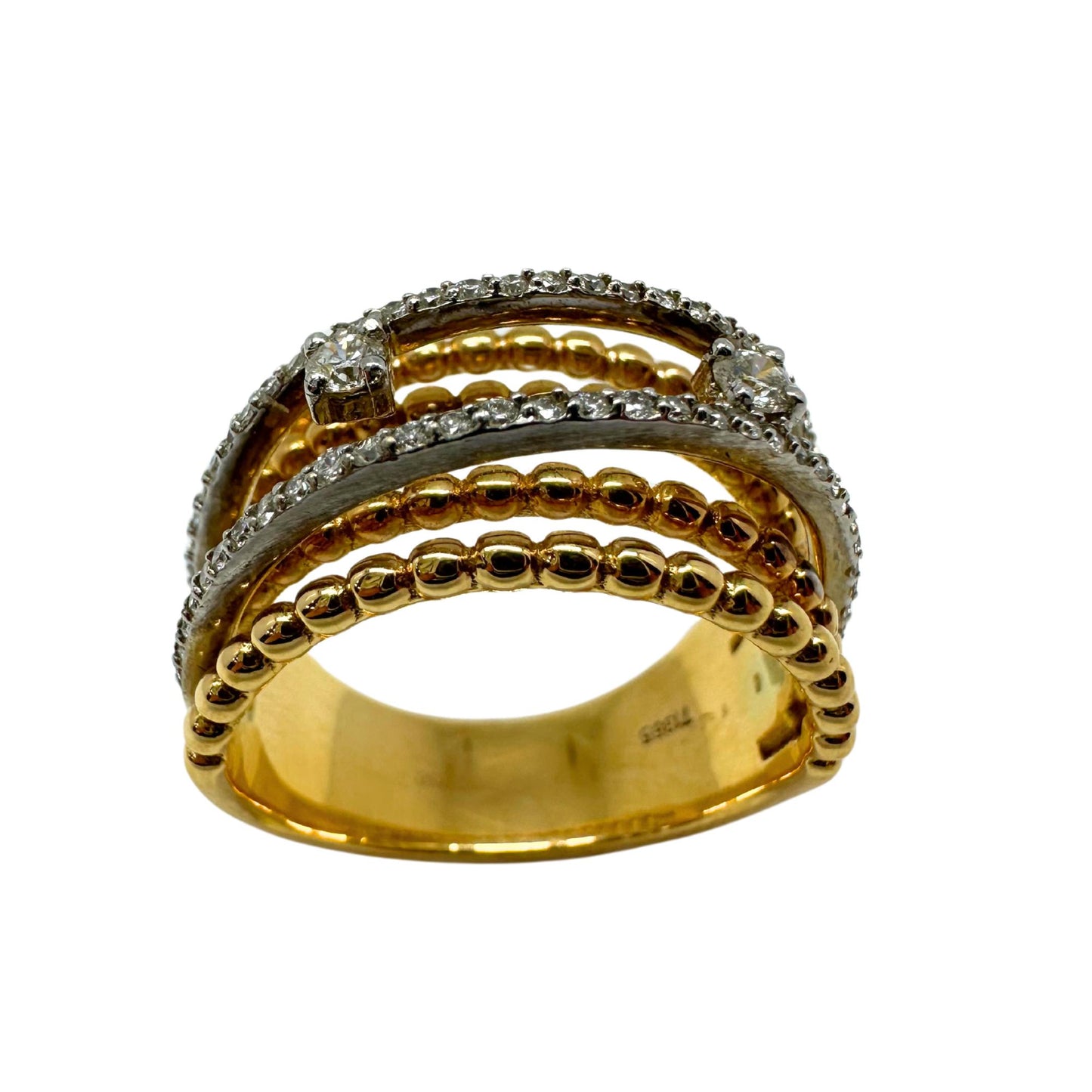 18K Yellow Gold Diamond Crossover Wide Band Ring