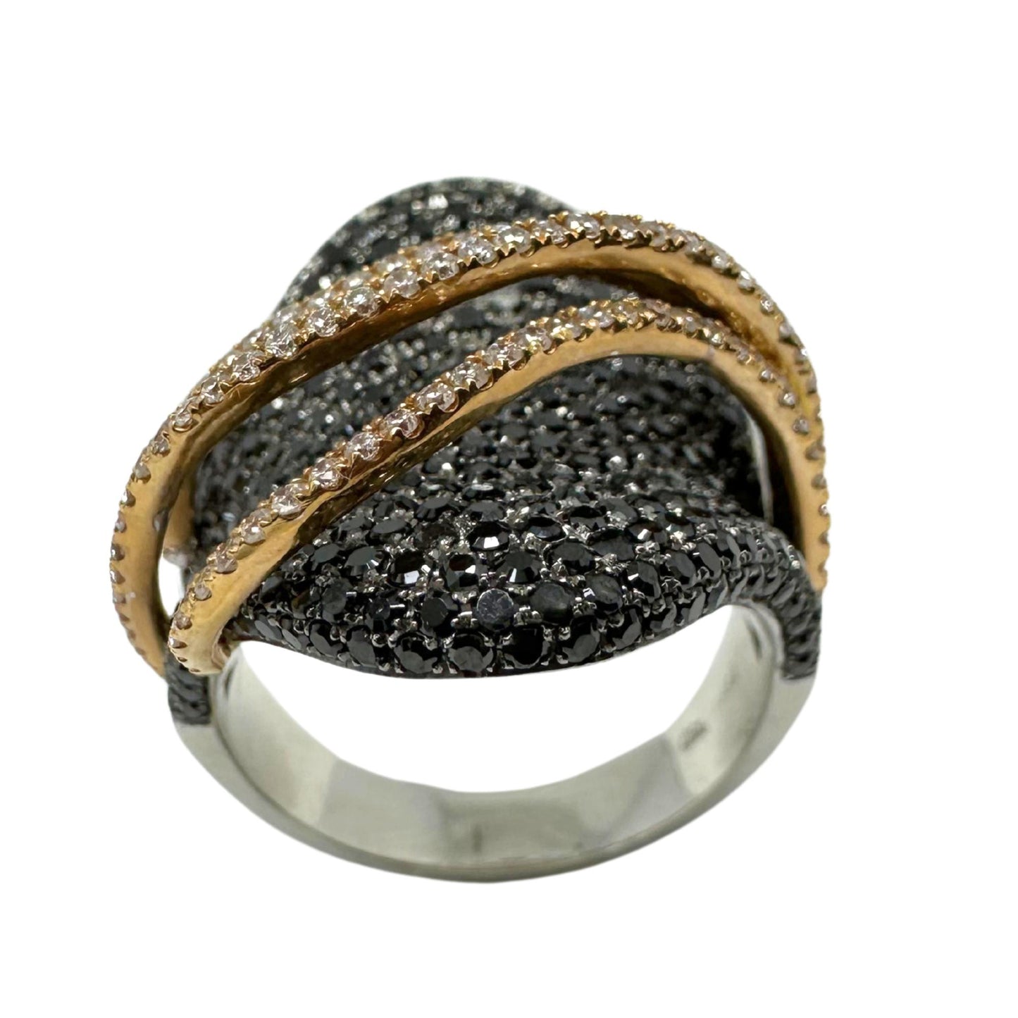 18K Two Tone Black and White Diamond Abstract Ring