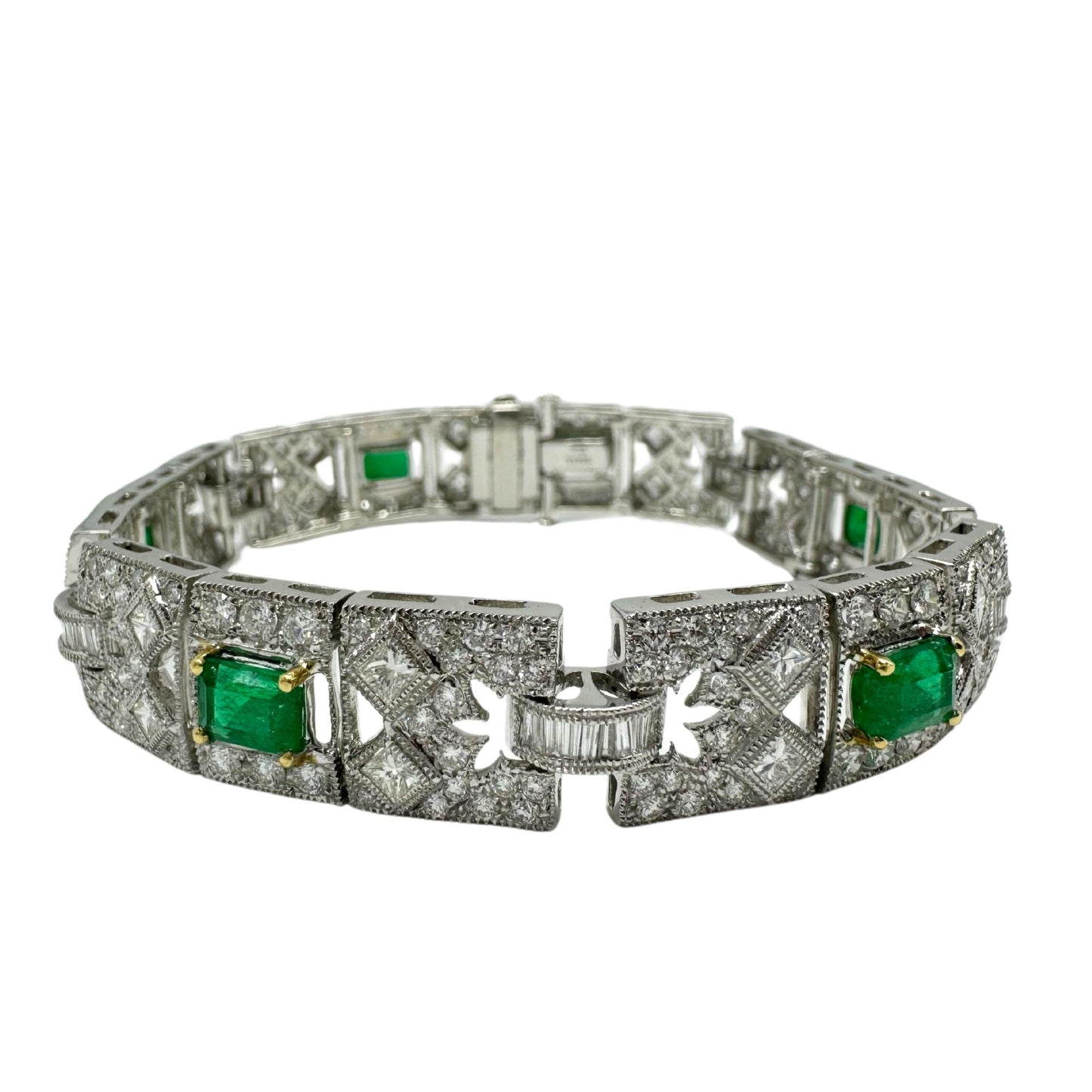 18K White Gold Diamond and Emerald Bracelet