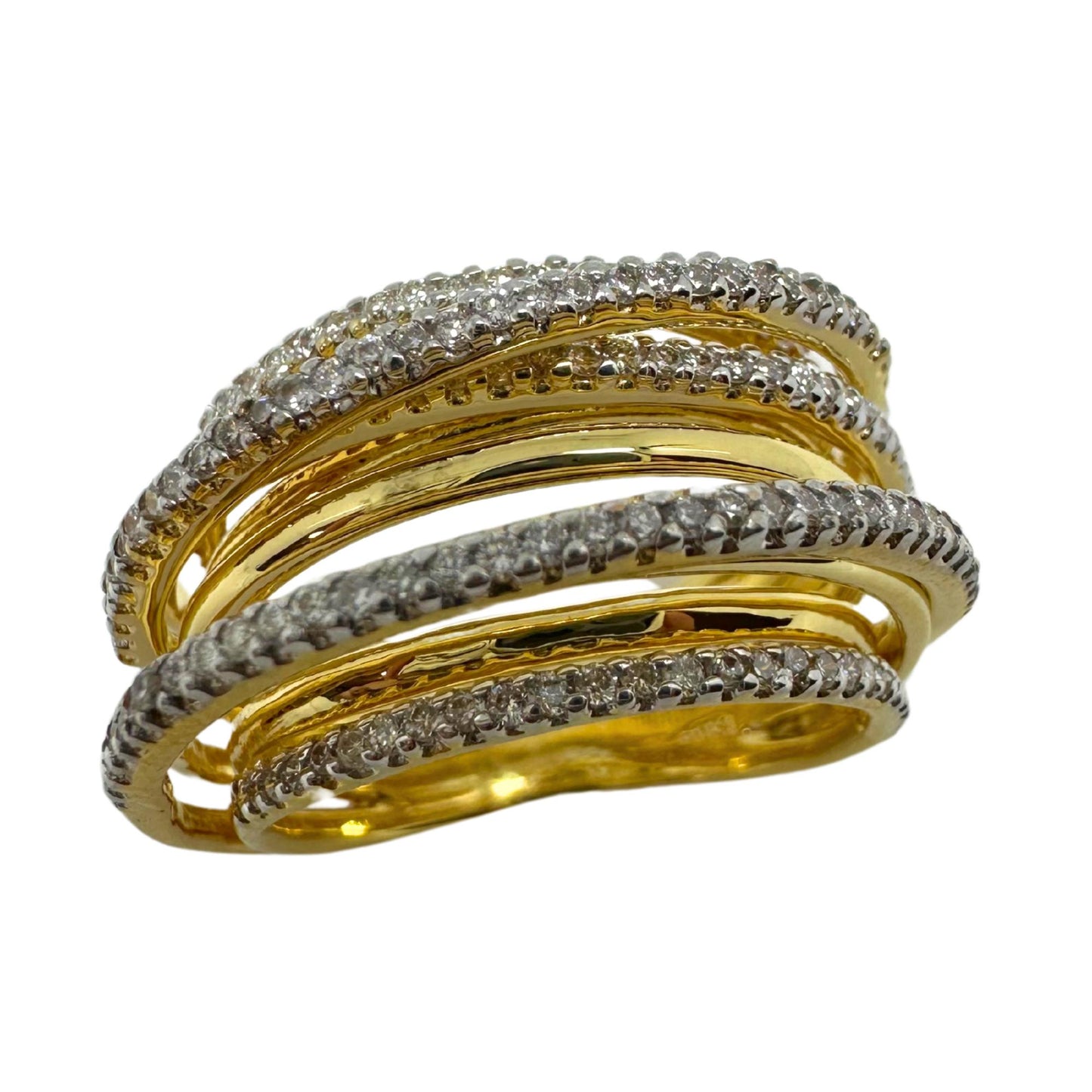 18K Yellow Gold Diamond Crossover Wide Band Ring