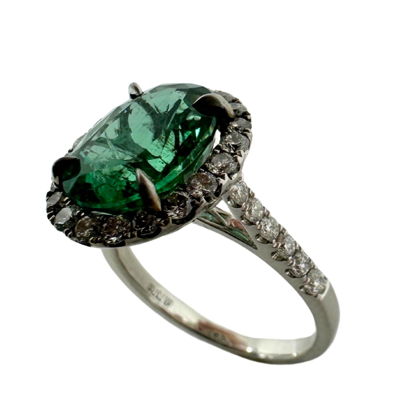 18K White Gold Diamond and Emerald Ring