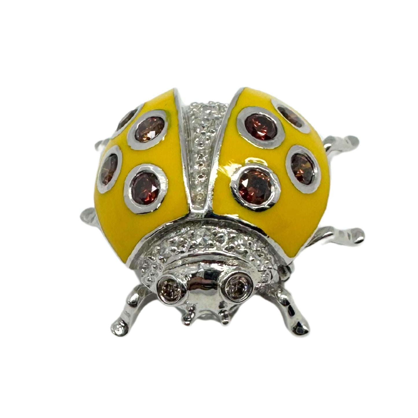 18K White Gold Brown and White Diamond Yellow Lady Bug Pendant