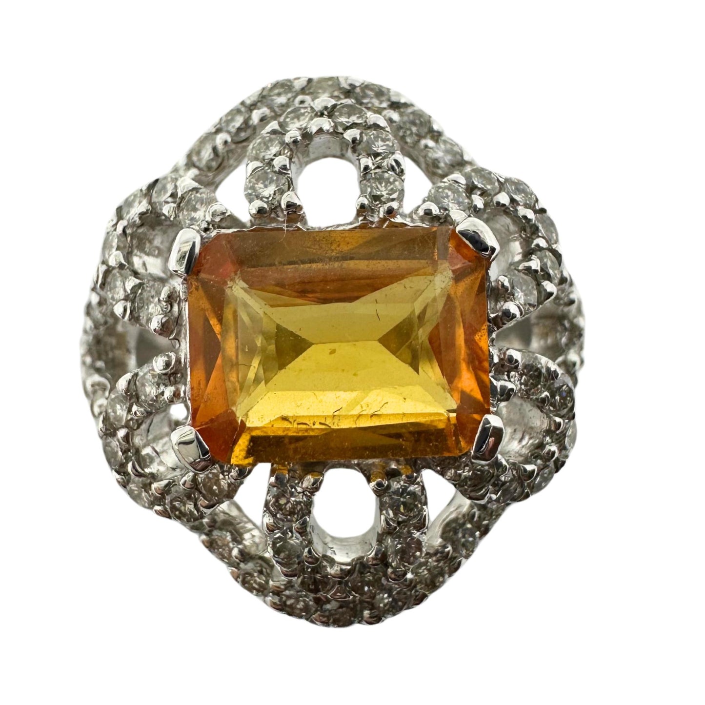 18k White Gold Yellow Sapphire and Diamond Flower Ring