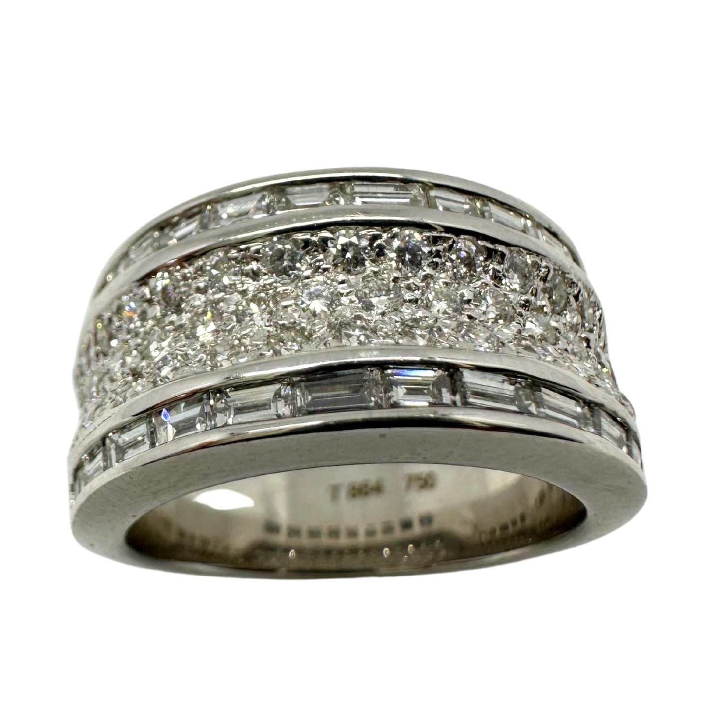 18K White Gold Baguette Cut Diamond Wide Band Ring