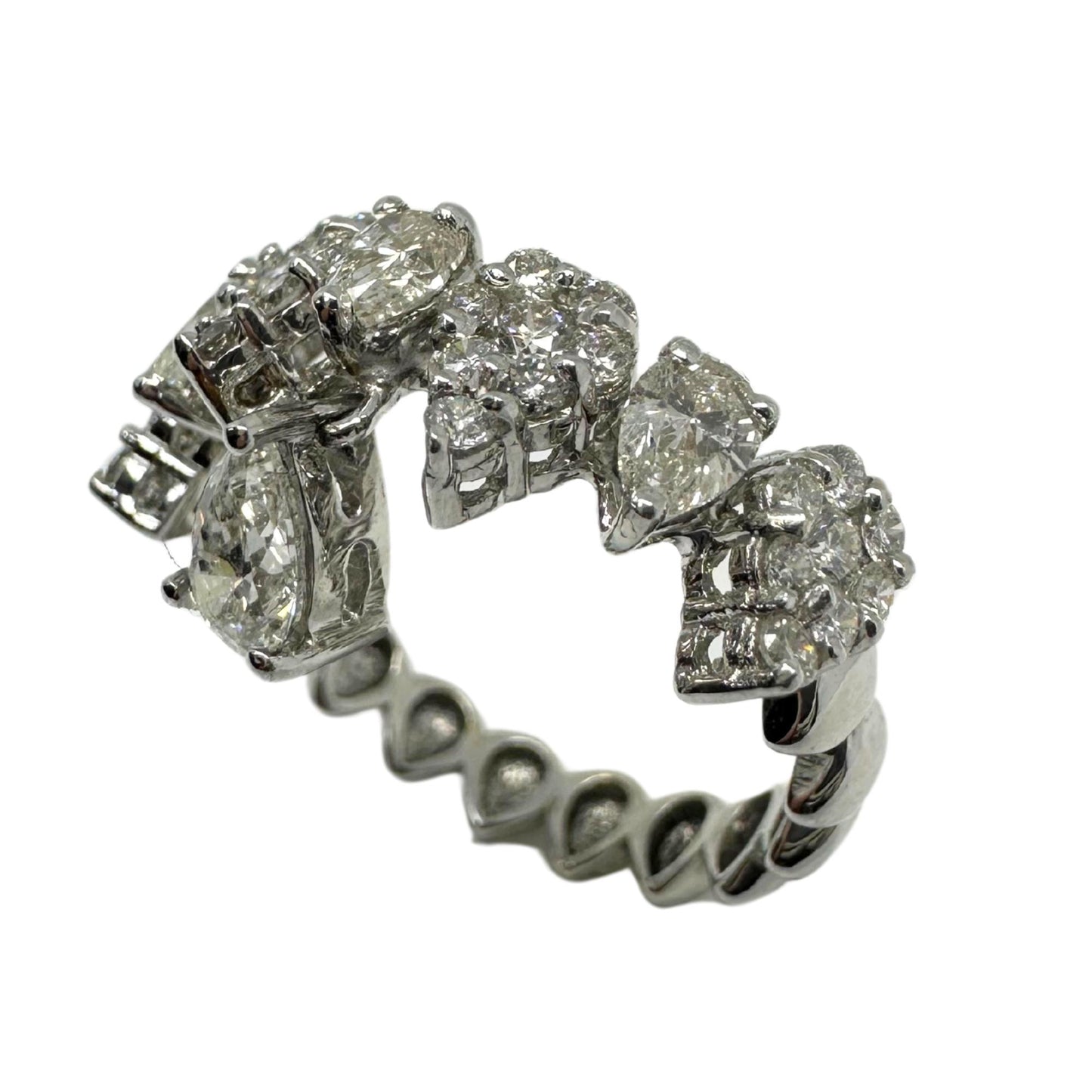 18K White Gold Pear Cut Diamond Dangling Band Ring