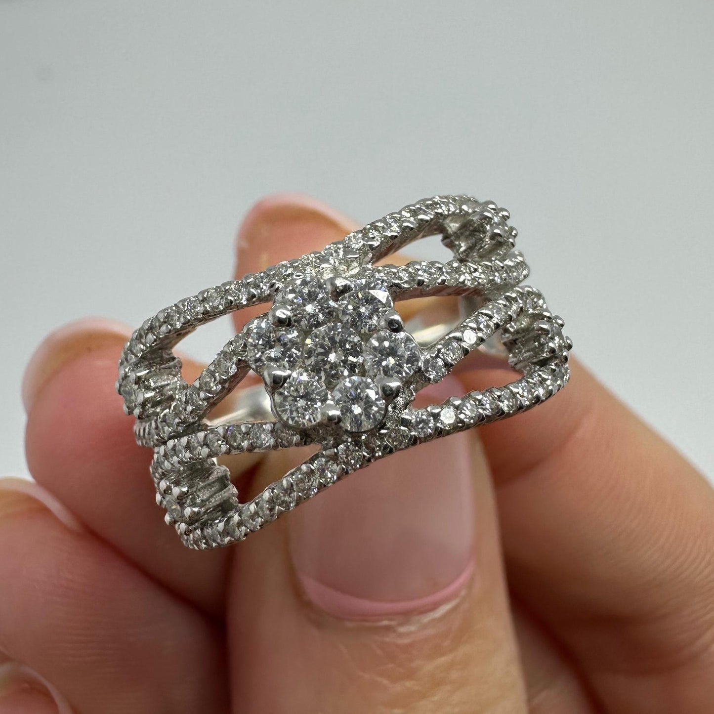18K White Gold Diamond Wide Band Ring