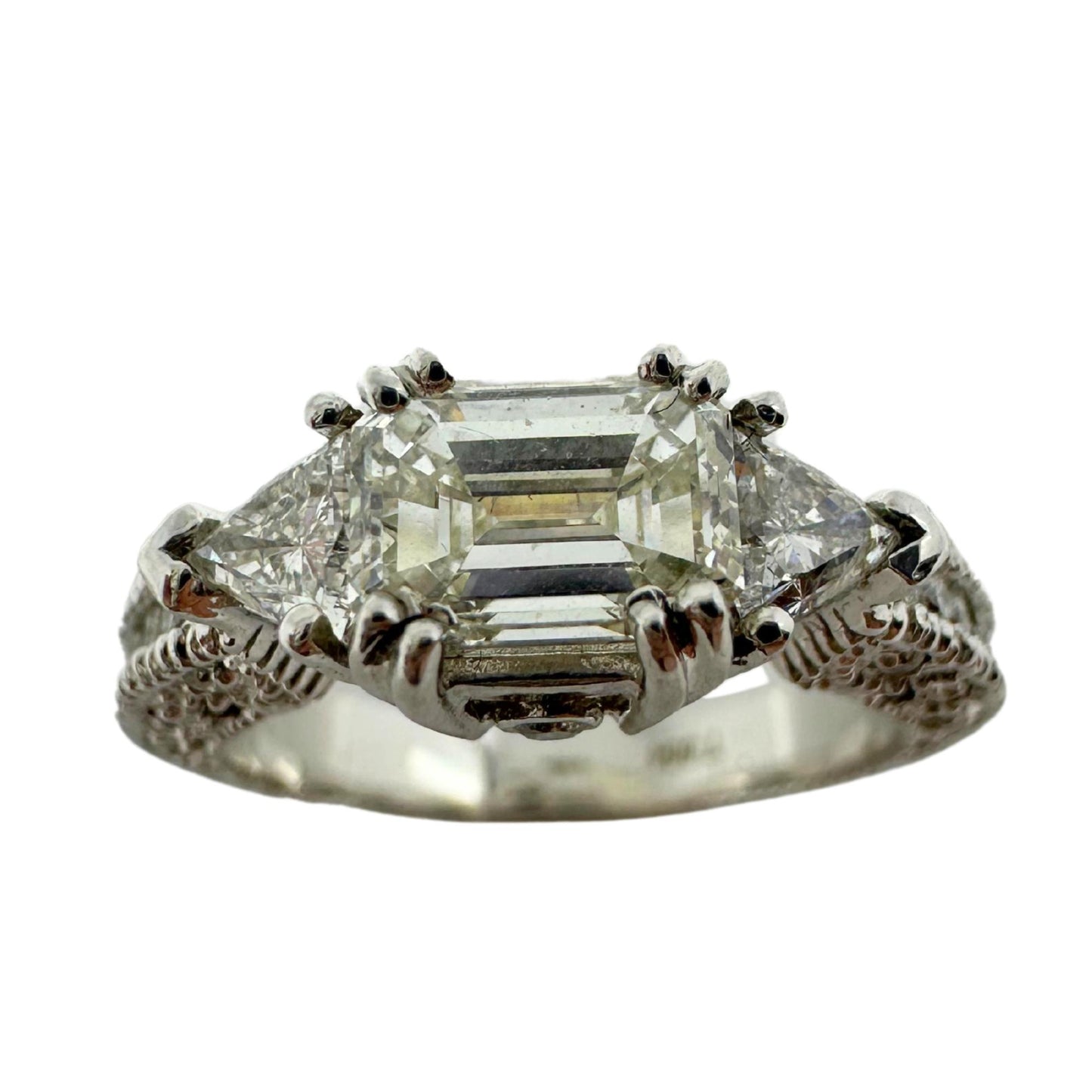 18K White Gold Trillion and Emerald Cut Diamond Ring