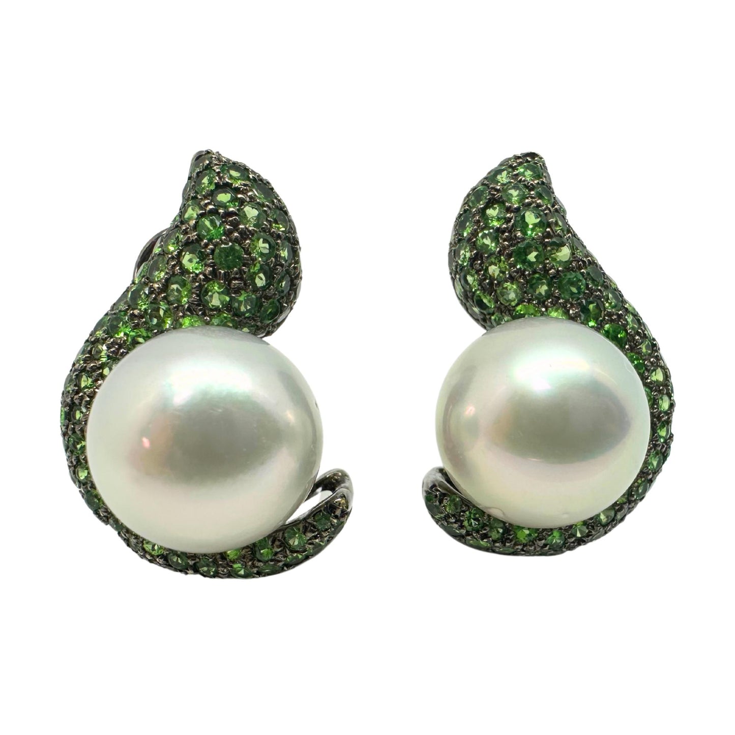 18k Green Garnet and Pearl Earrings