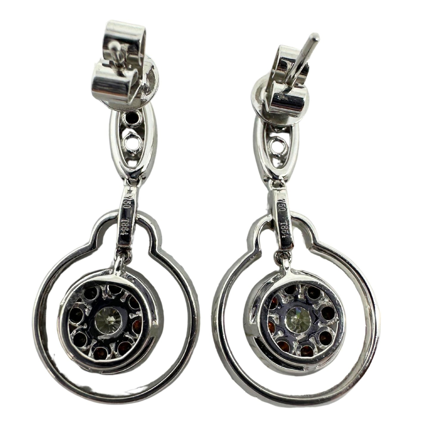 18K White Gold White and Brown Diamond Drop Earrings