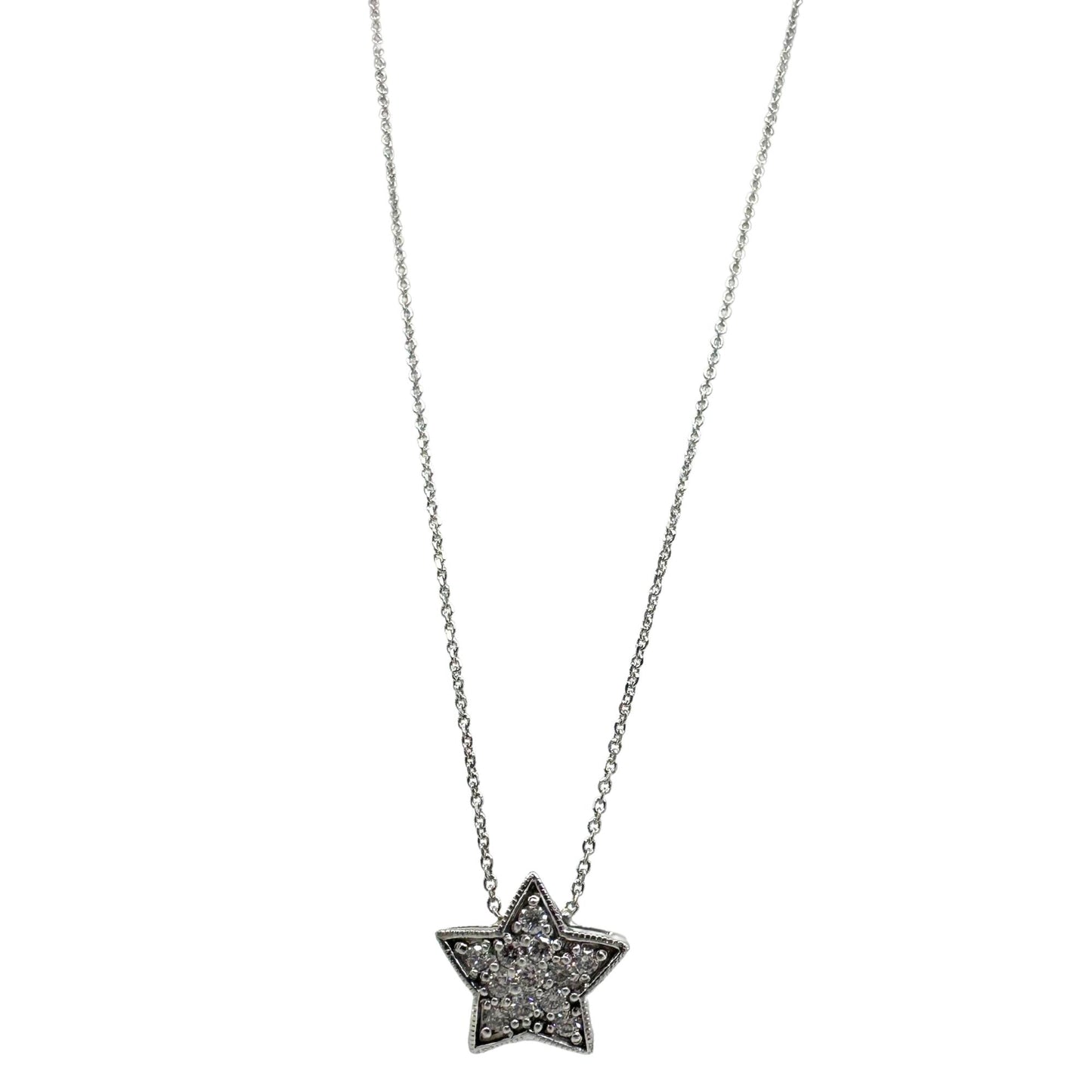18K White Gold Diamond Star Pendant with 14K Chain
