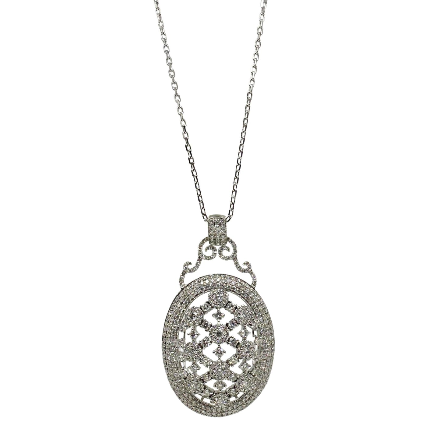 18K White Gold Diamond Dome Pendant Necklace