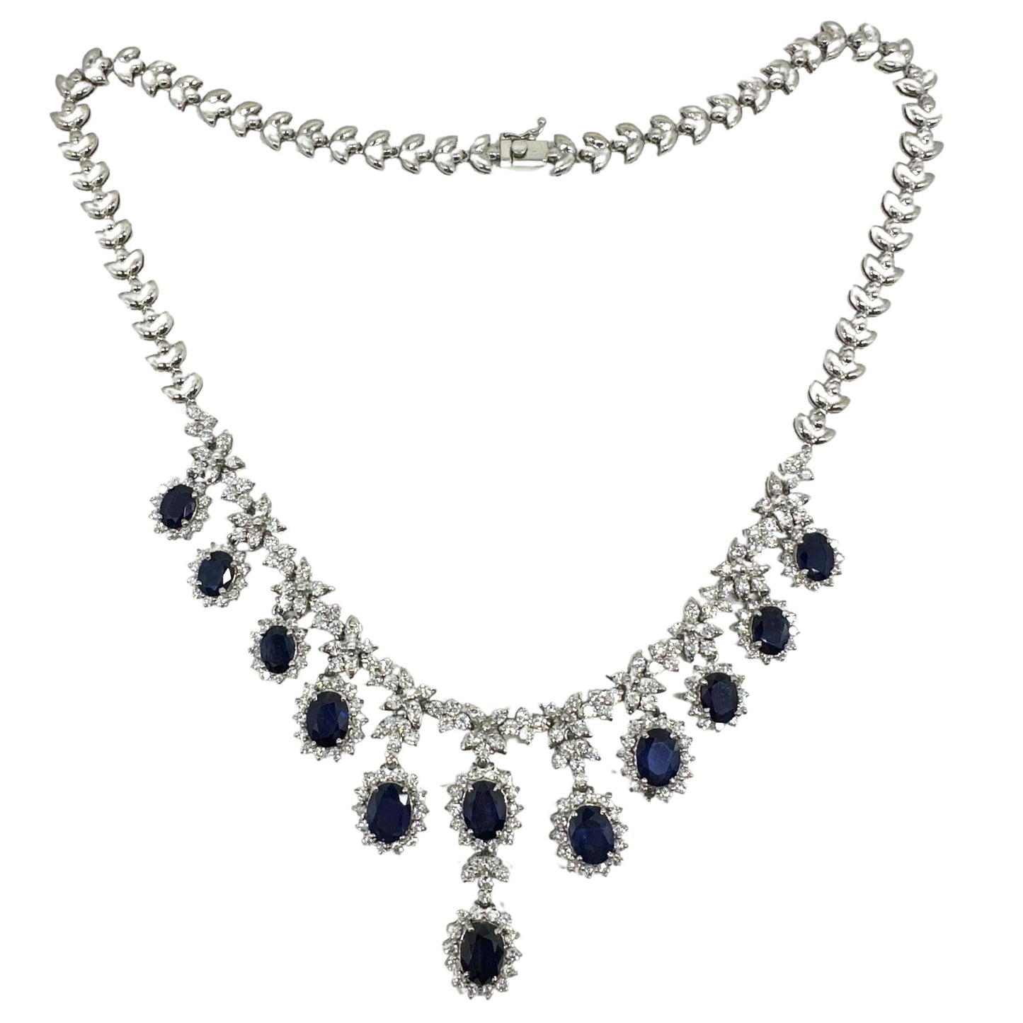 18K White Gold Diamond and Sapphire Necklace