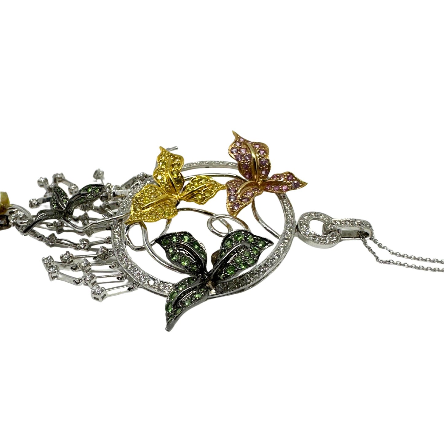 18K Tricolor Gold White and Brown Diamond, and Multi-Sapphire Pendant Necklace