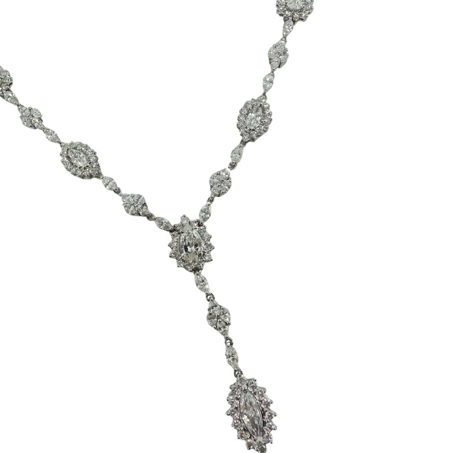18K White Gold Marquise and Pear Cut Diamond Lariat Necklace