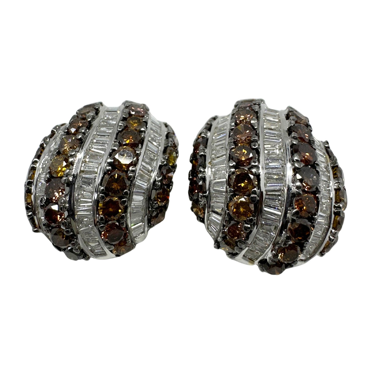 18K White Gold 9.31 Carat Tapered Baguette Cut White and Brown Diamond Earrings