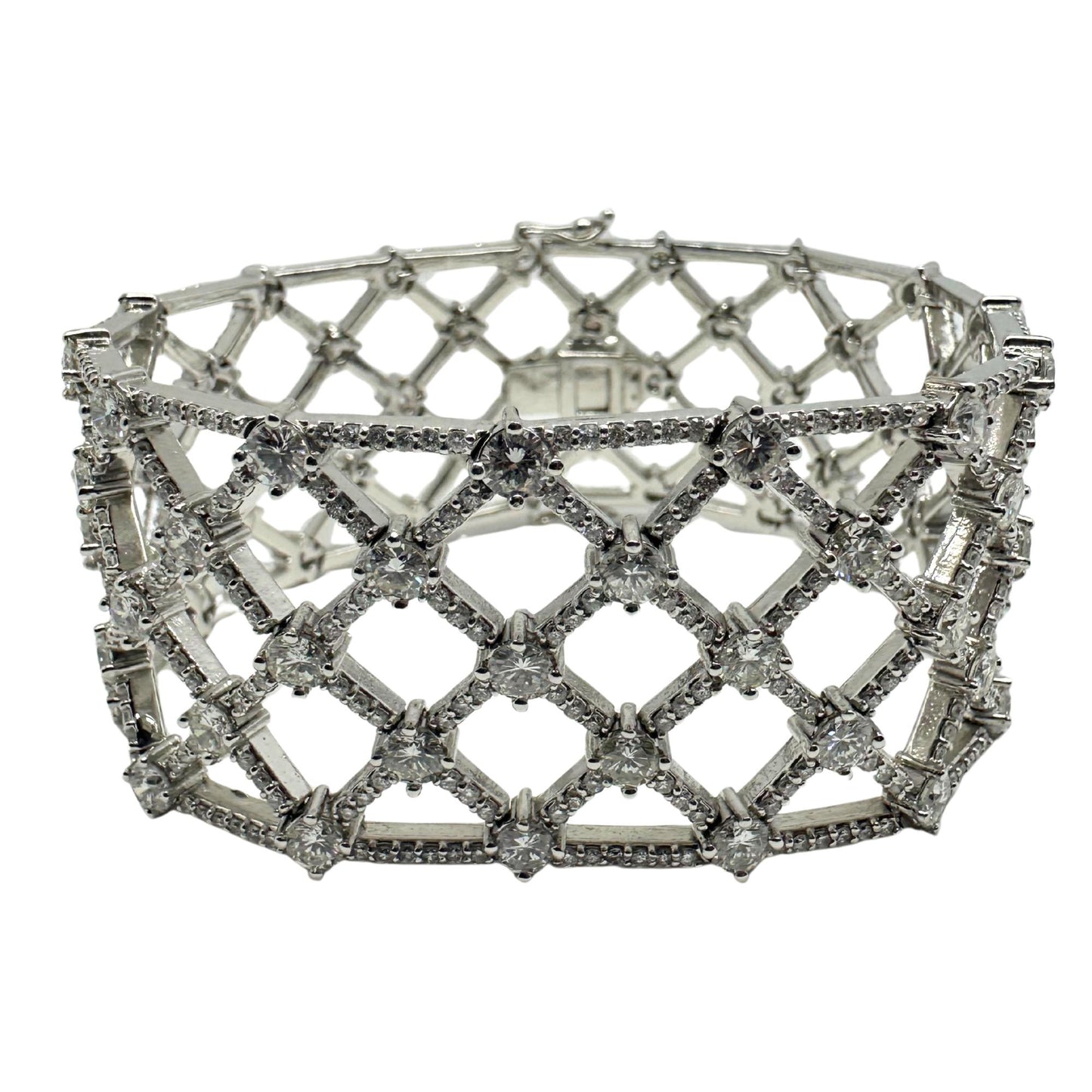 14K White Gold Diamond Lattice Bracelet - 7.25 inches