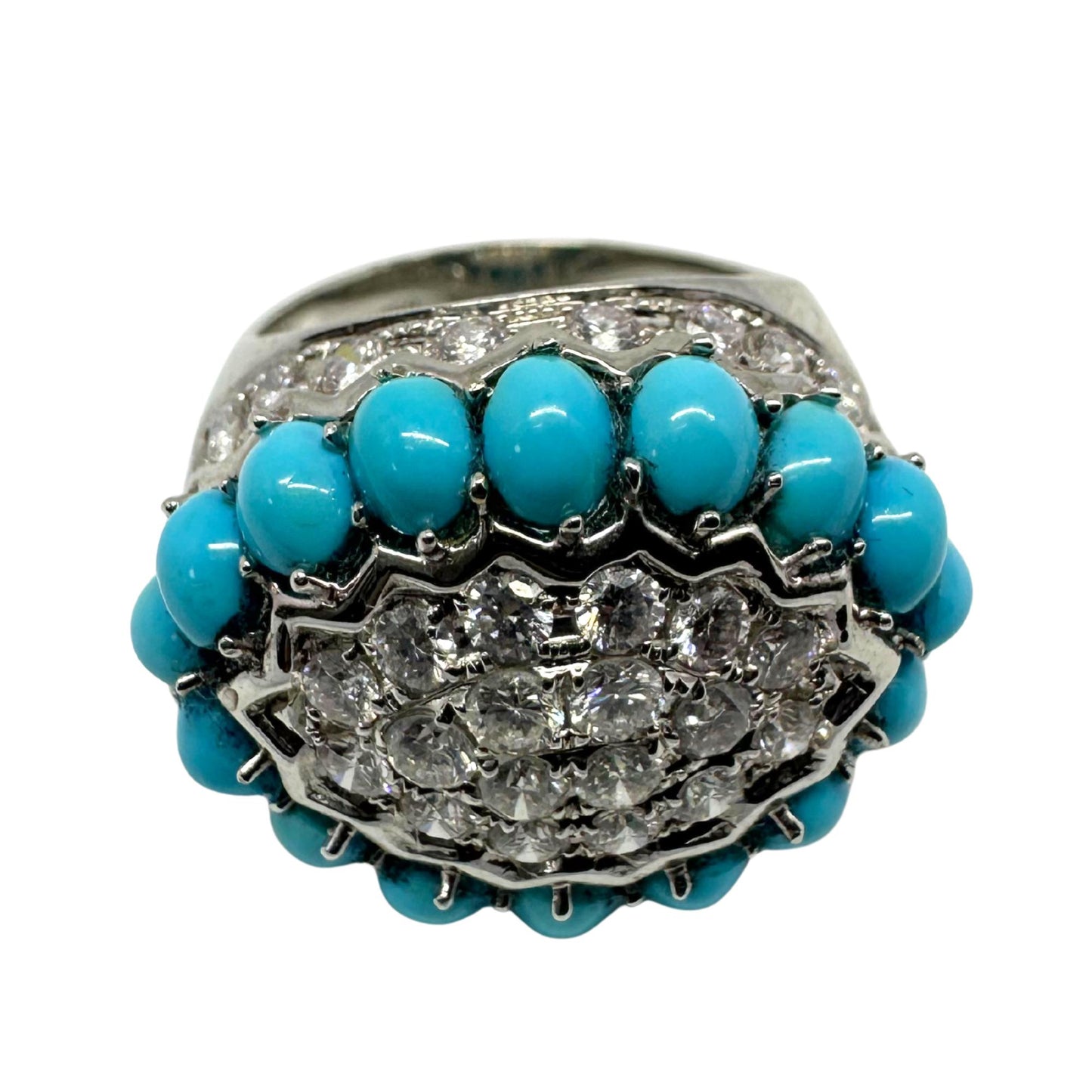 18K White Gold Diamond and Turquoise Cluster Ring