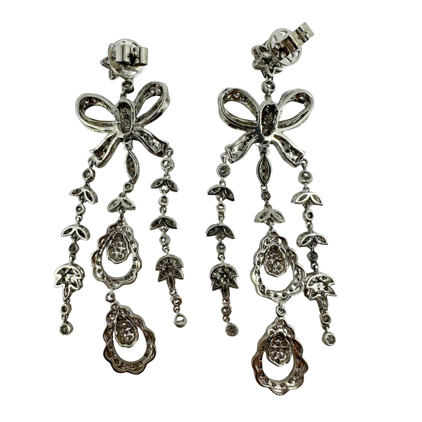 18K White Gold and Silver Top Rose Cut Diamond Drop Earrings