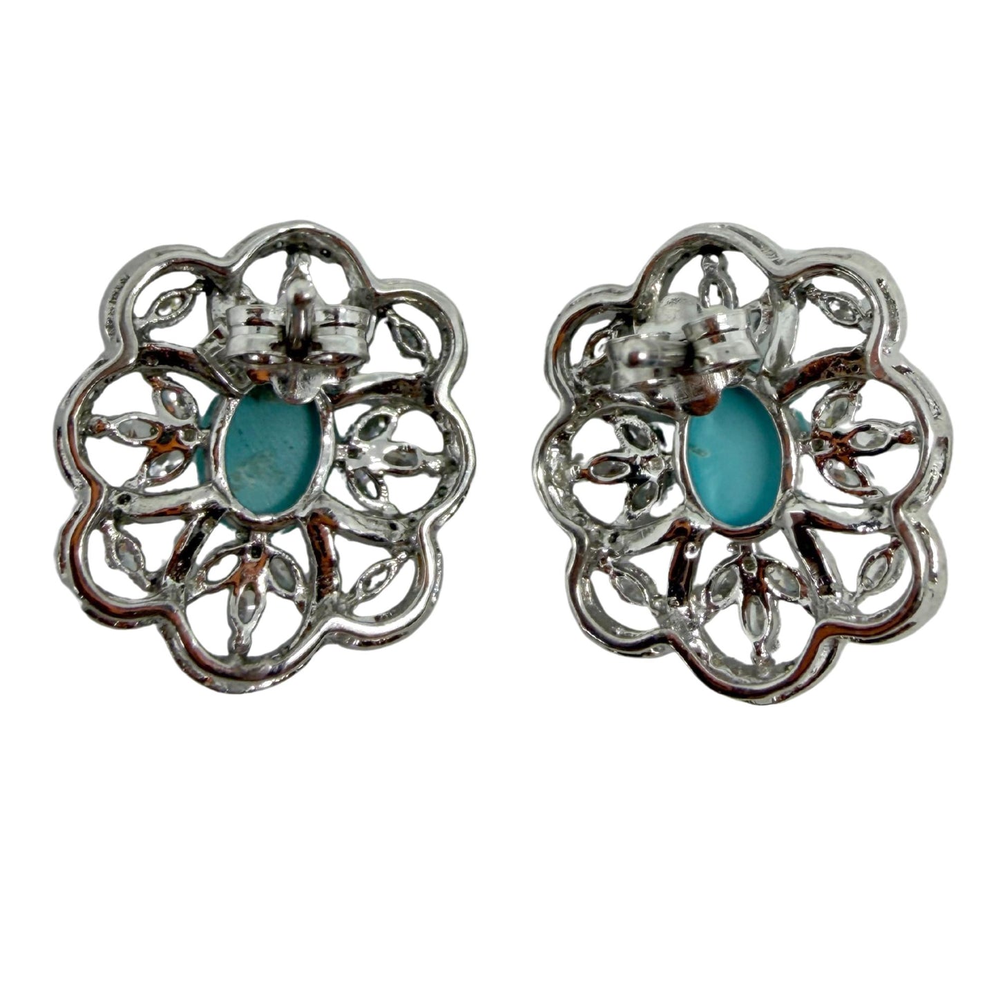 18k White Gold Diamond and Turquoise Earrings