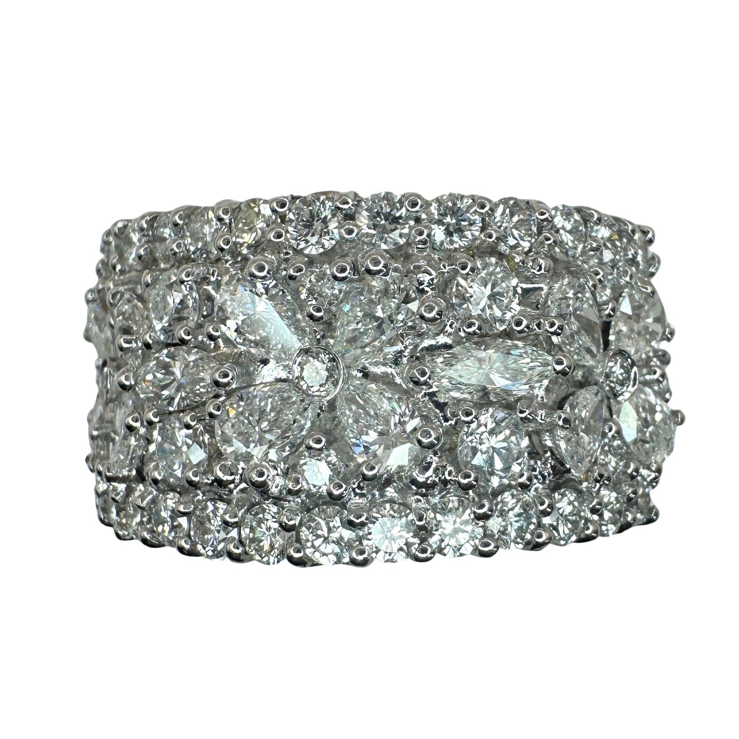 18k Pear and Marquise Cut Diamond Wide Band Ring