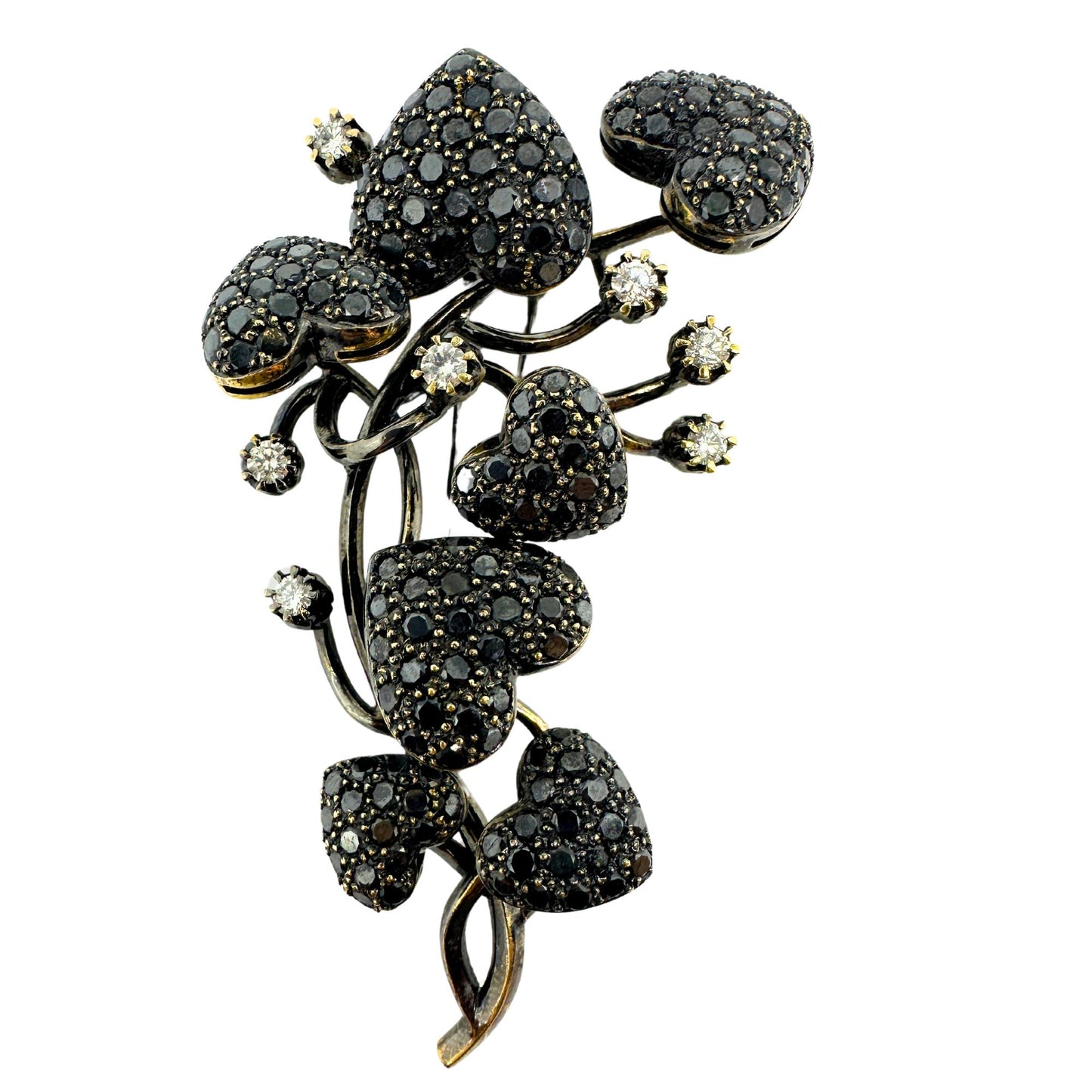 18K Black and White Diamond Heart Brooch