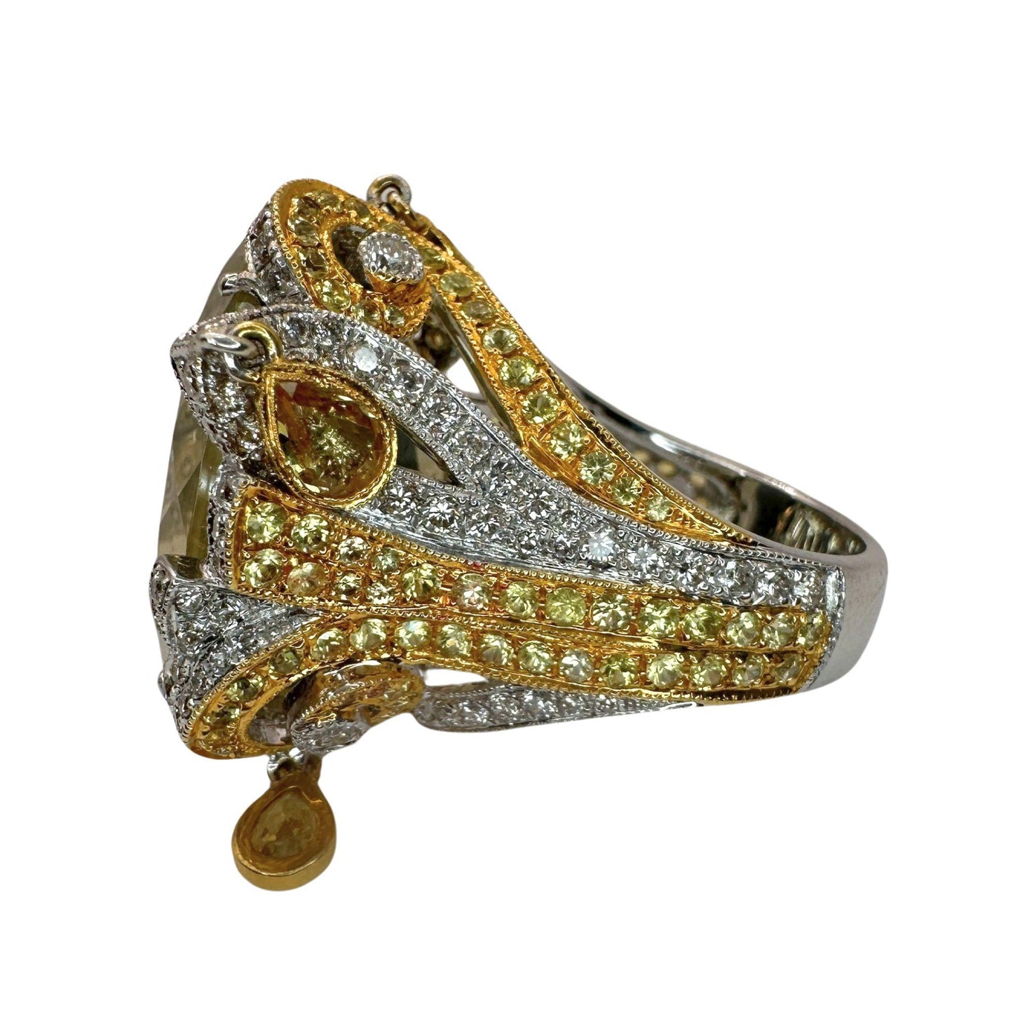 18k Diamond and Yellow Sapphire Cocktail Ring.