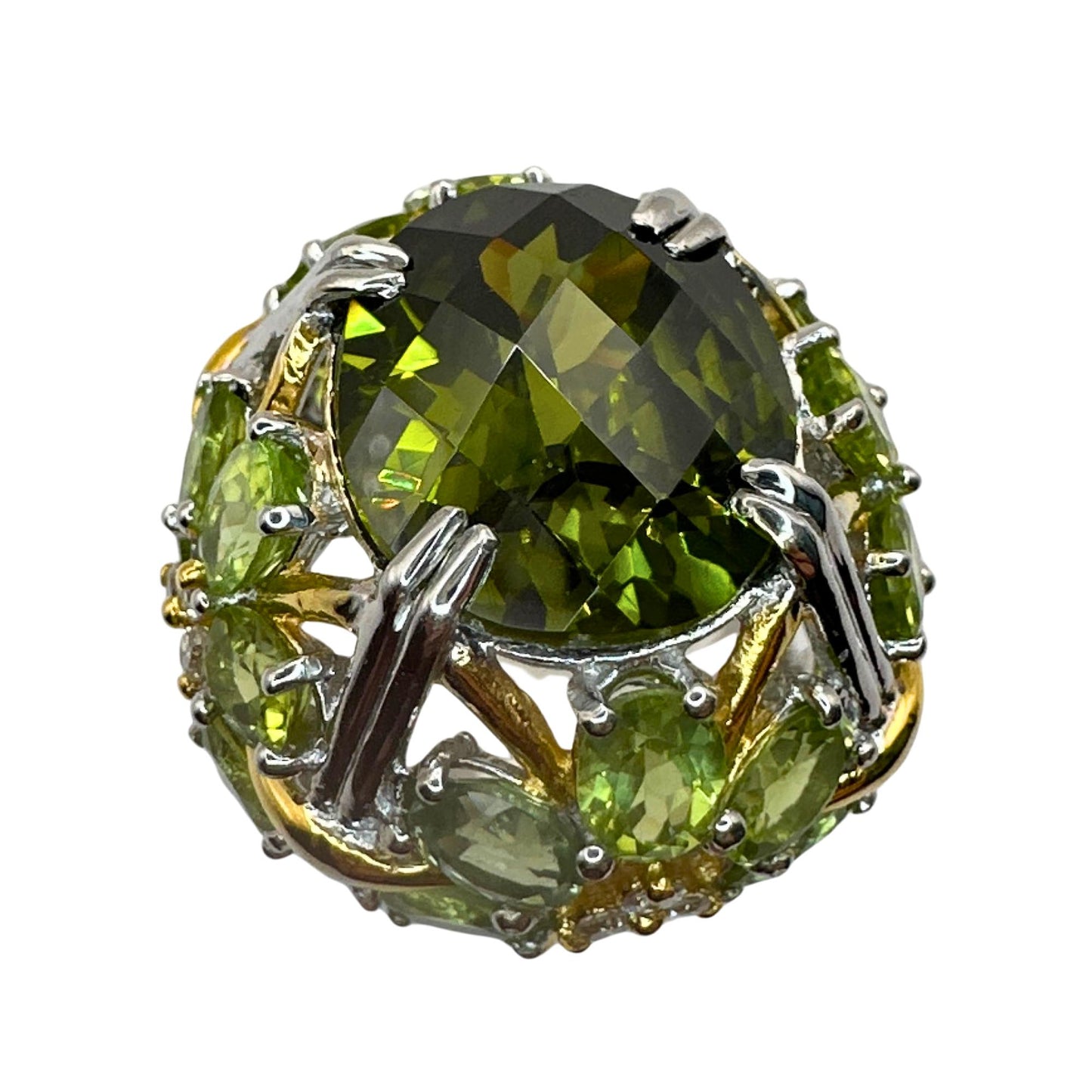 18k Diamond and Green Stone Center Cocktail Ring