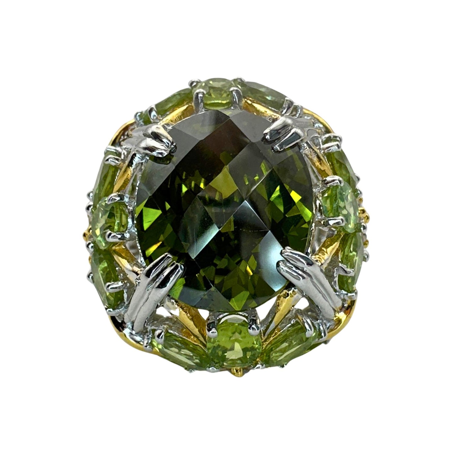 18k Diamond and Green Stone Center Cocktail Ring