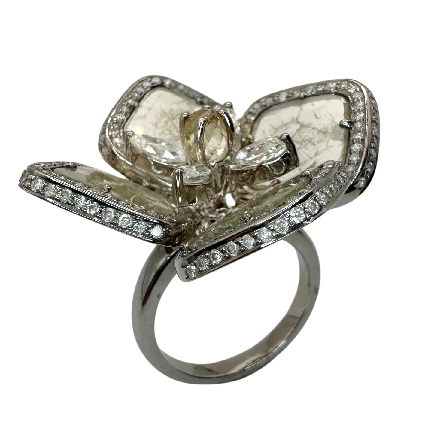 14k All Natural Diamond Flower Cocktail Ring