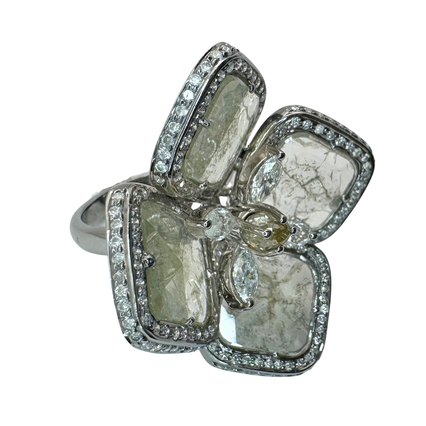 14k All Natural Diamond Flower Cocktail Ring