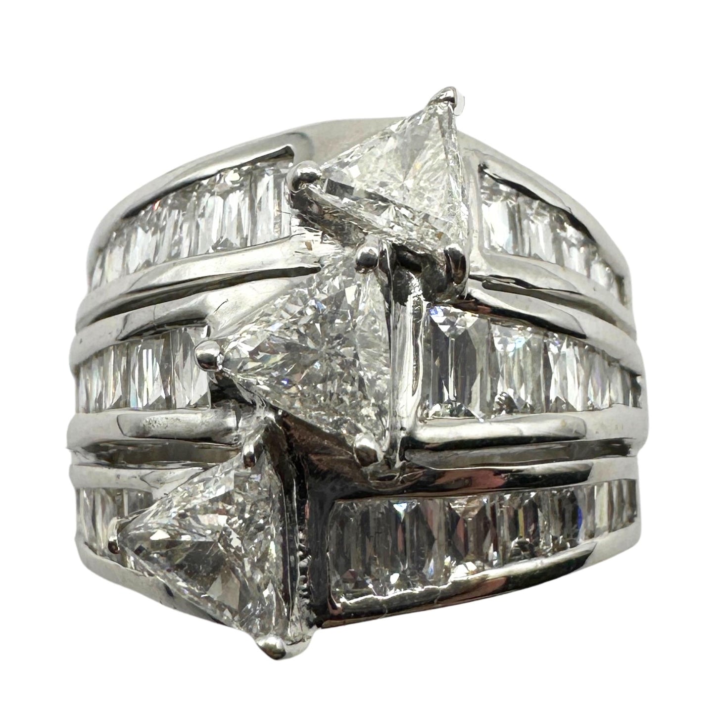 18k Baguette and Trillion Cut Diamond Wide Band Ring