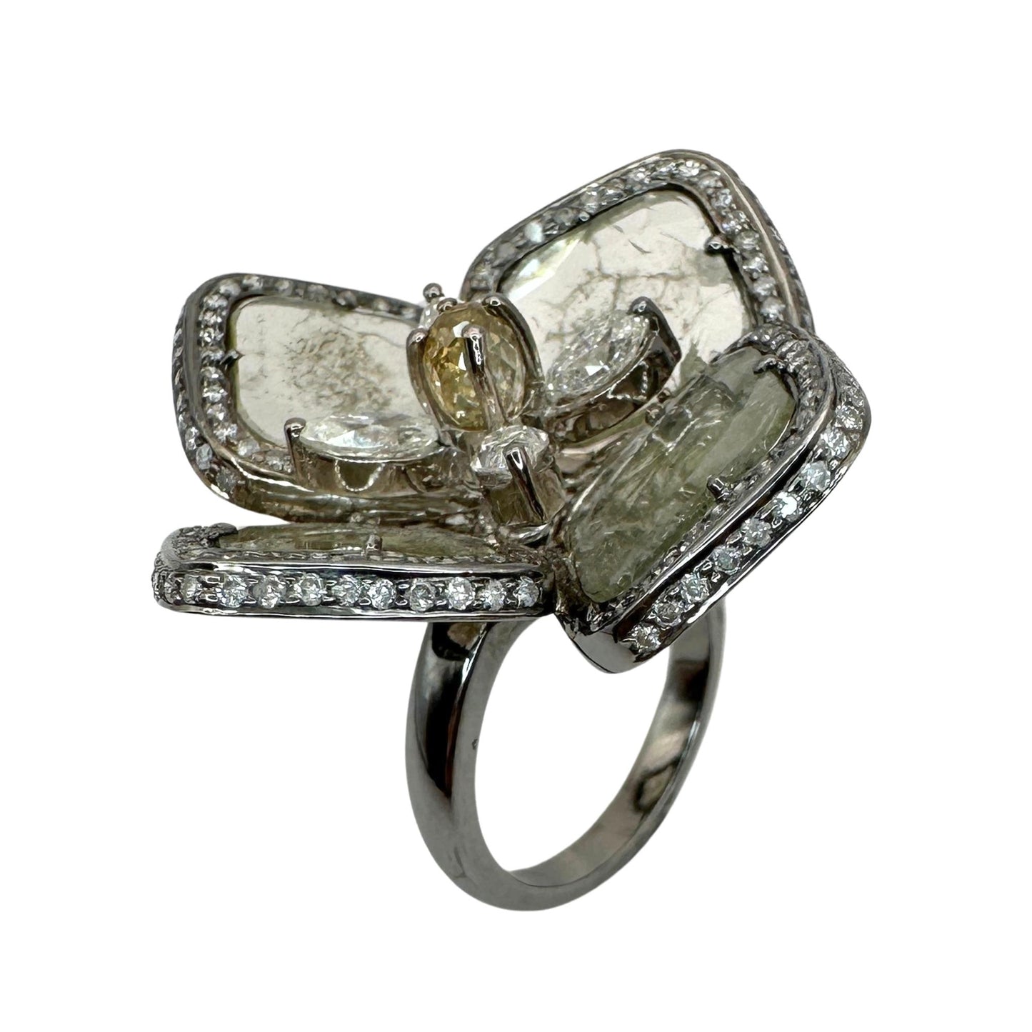 14k All Natural Diamond Flower Cocktail Ring
