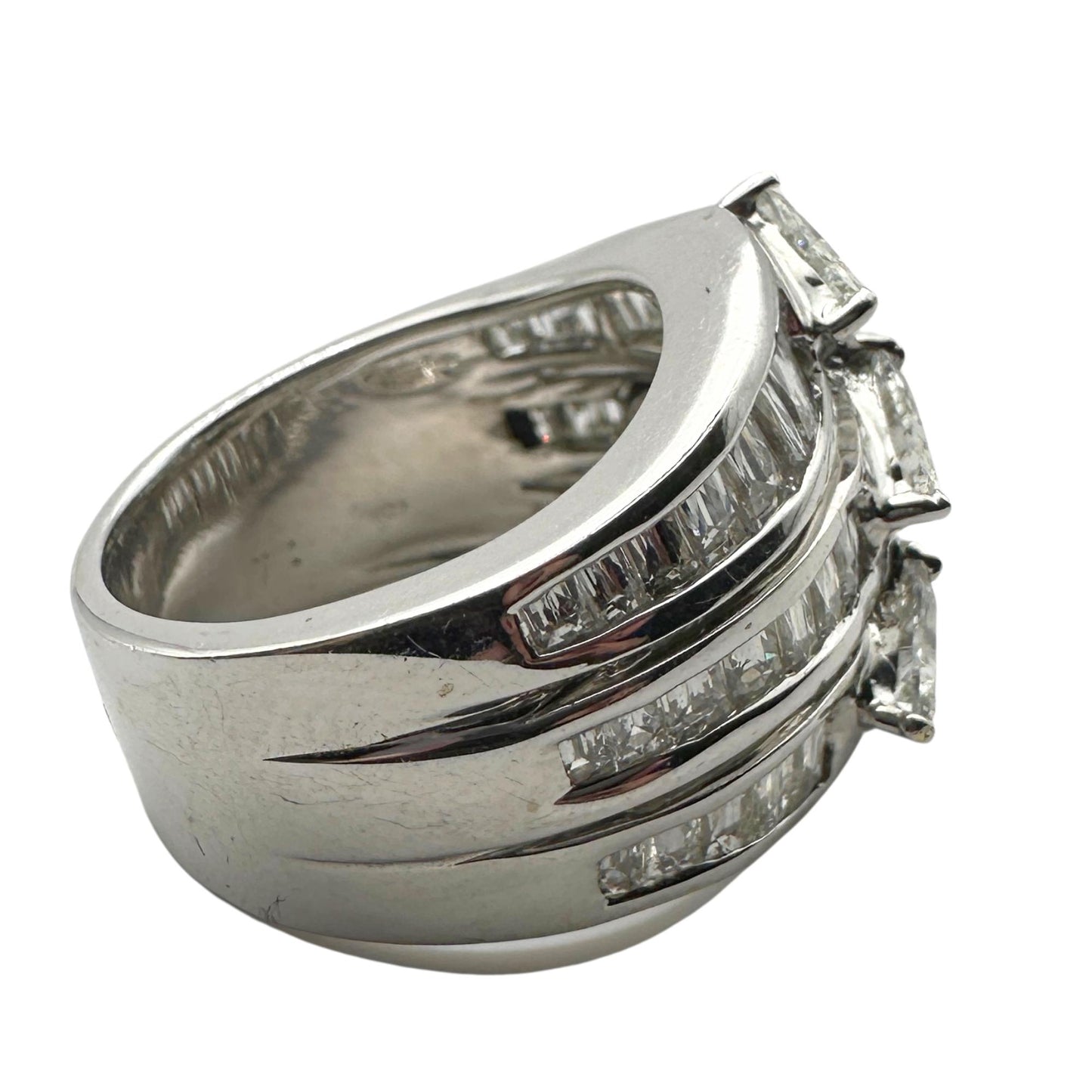 18k Baguette and Trillion Cut Diamond Wide Band Ring