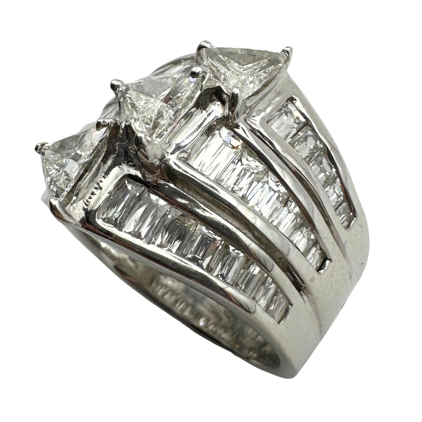 18k Baguette and Trillion Cut Diamond Wide Band Ring
