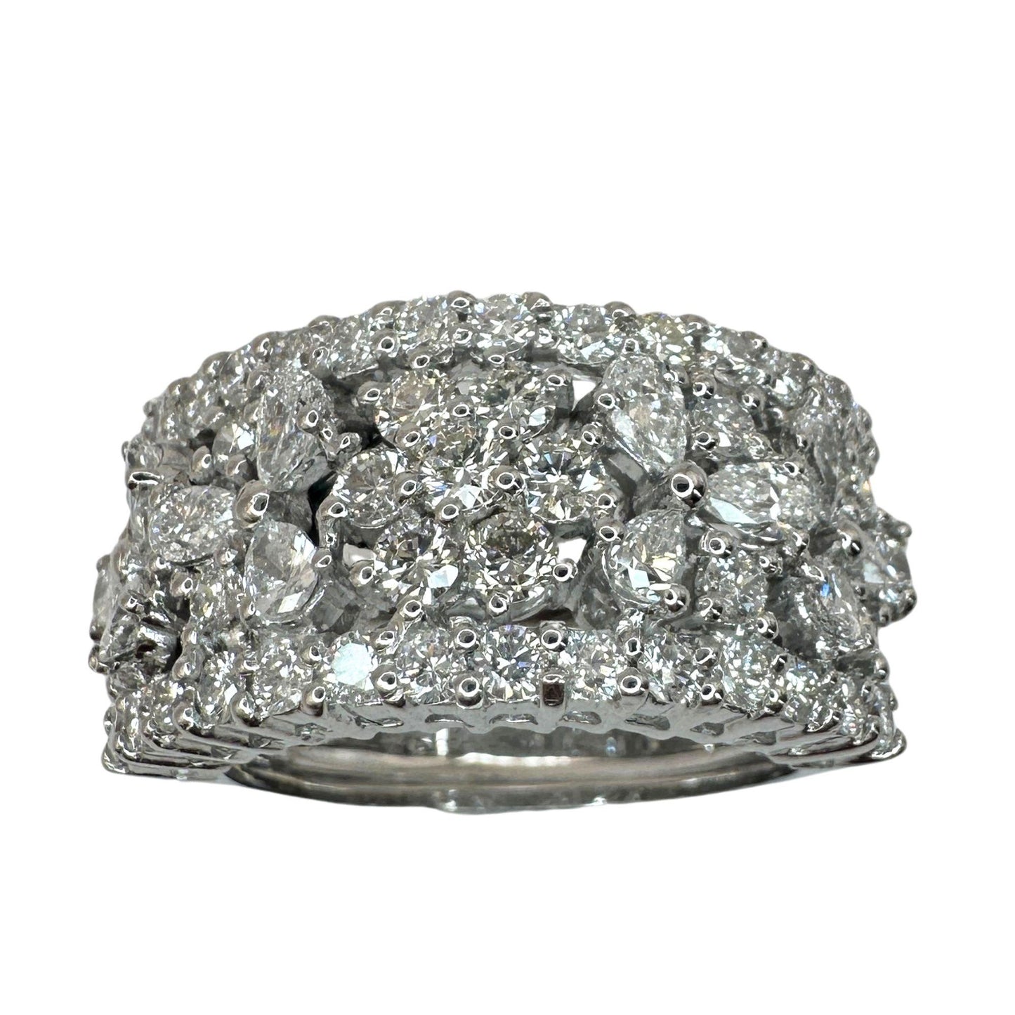 18k Diamond Wide Band Ring with Pear Shape Accents